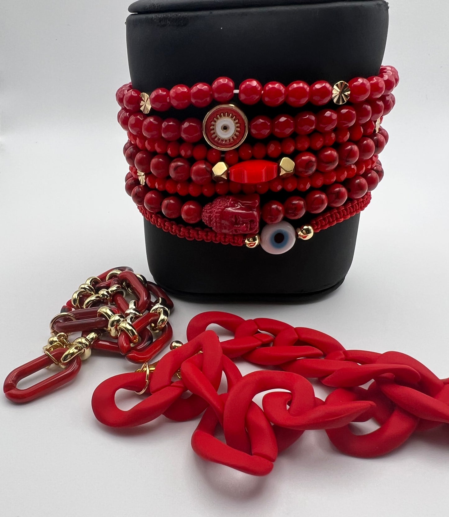 Red Trendy Beaded Bracelet Set