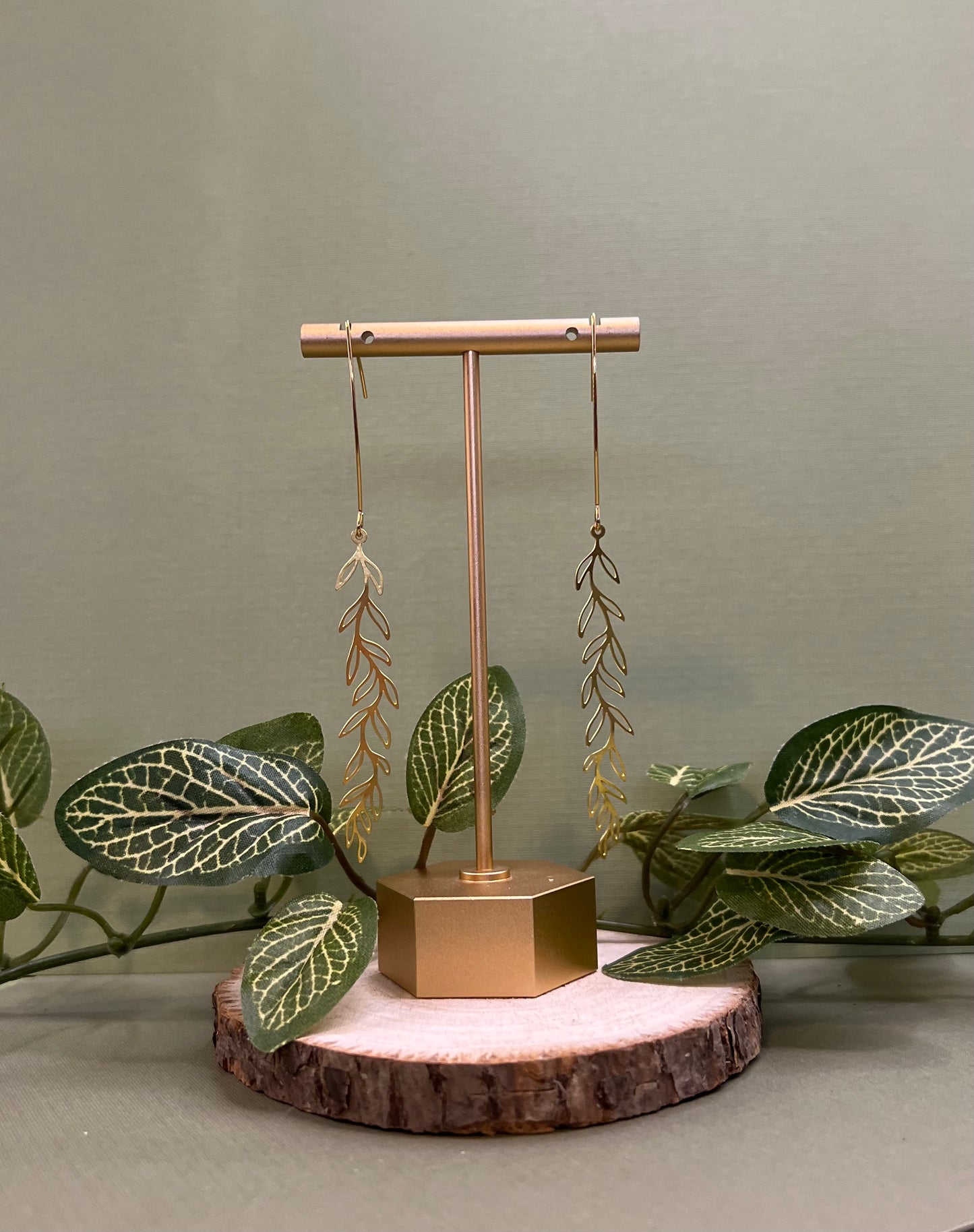 Brass Leaf Dangle Earrings