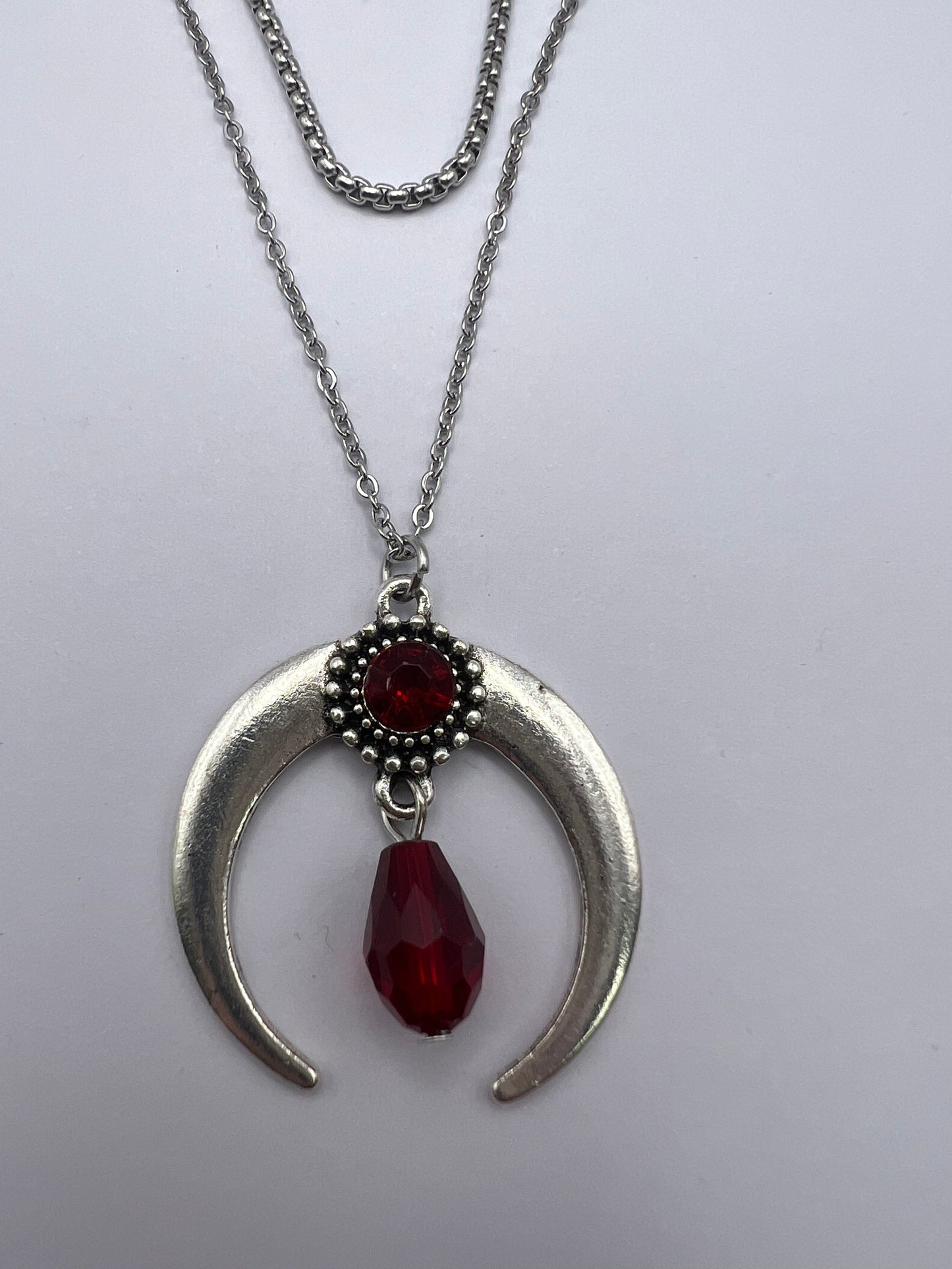 Silver & Red Long Witchy Necklace