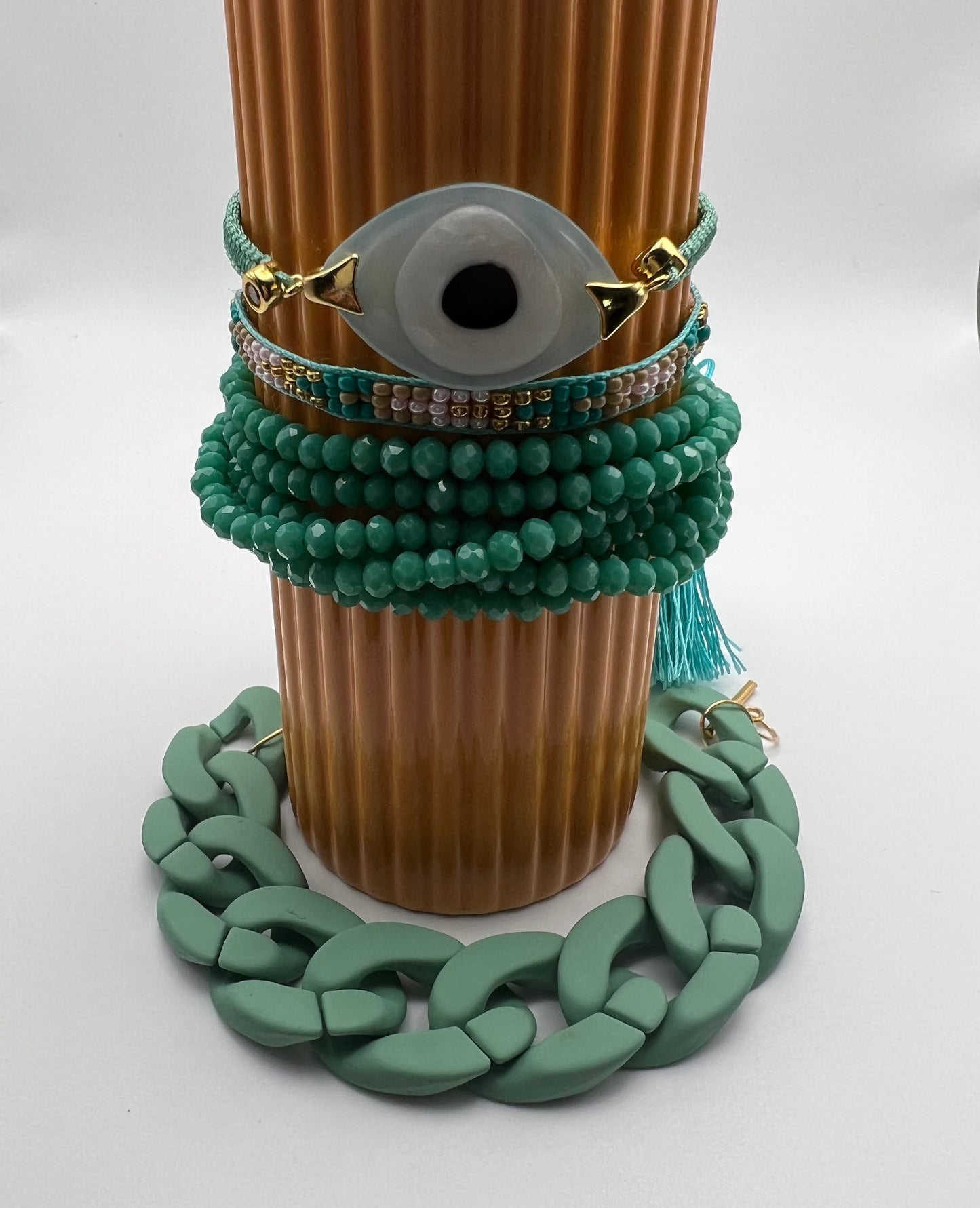 Teal Evil Eye Trendy Stacked Bracelet Set