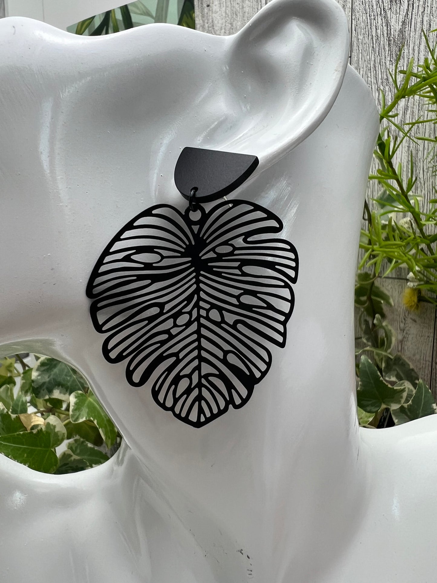 Oversized Black Leaf Earrings