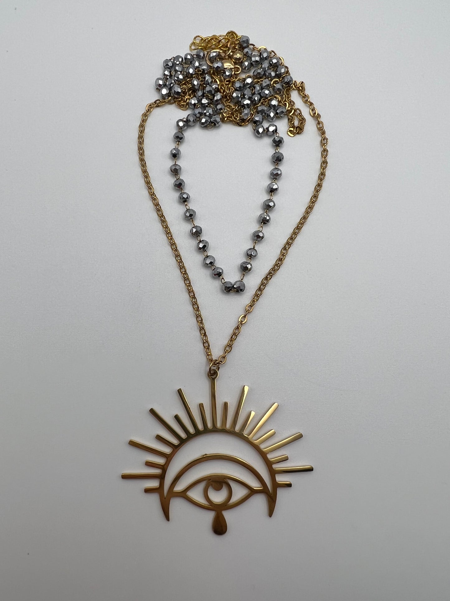 All Seeing Eye & Moon Pendant Necklace