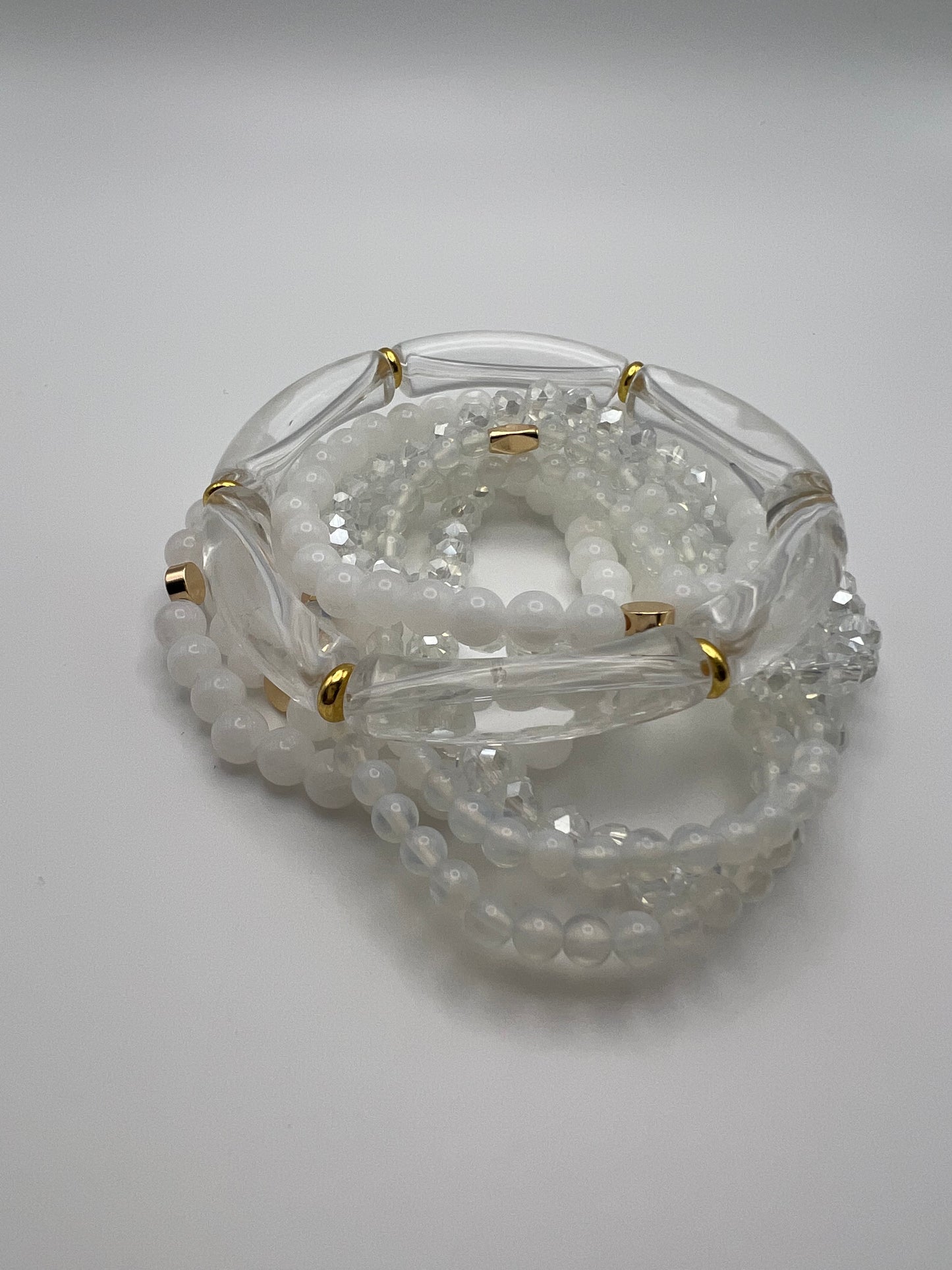 Stylish White & Gold Stacked Bracelet Set