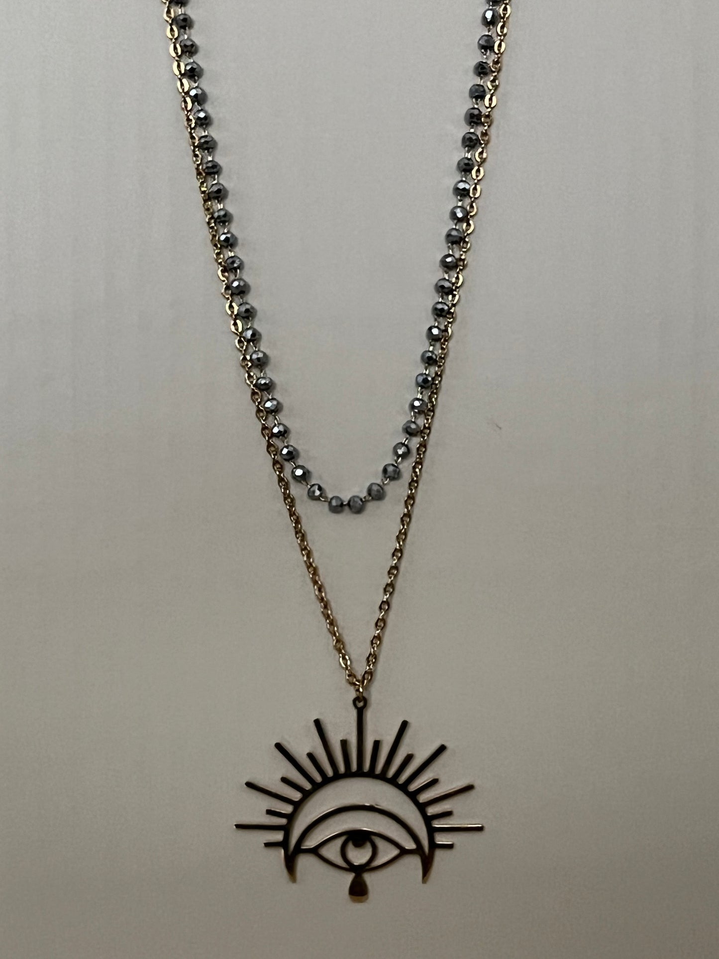 All Seeing Eye & Moon Pendant Necklace