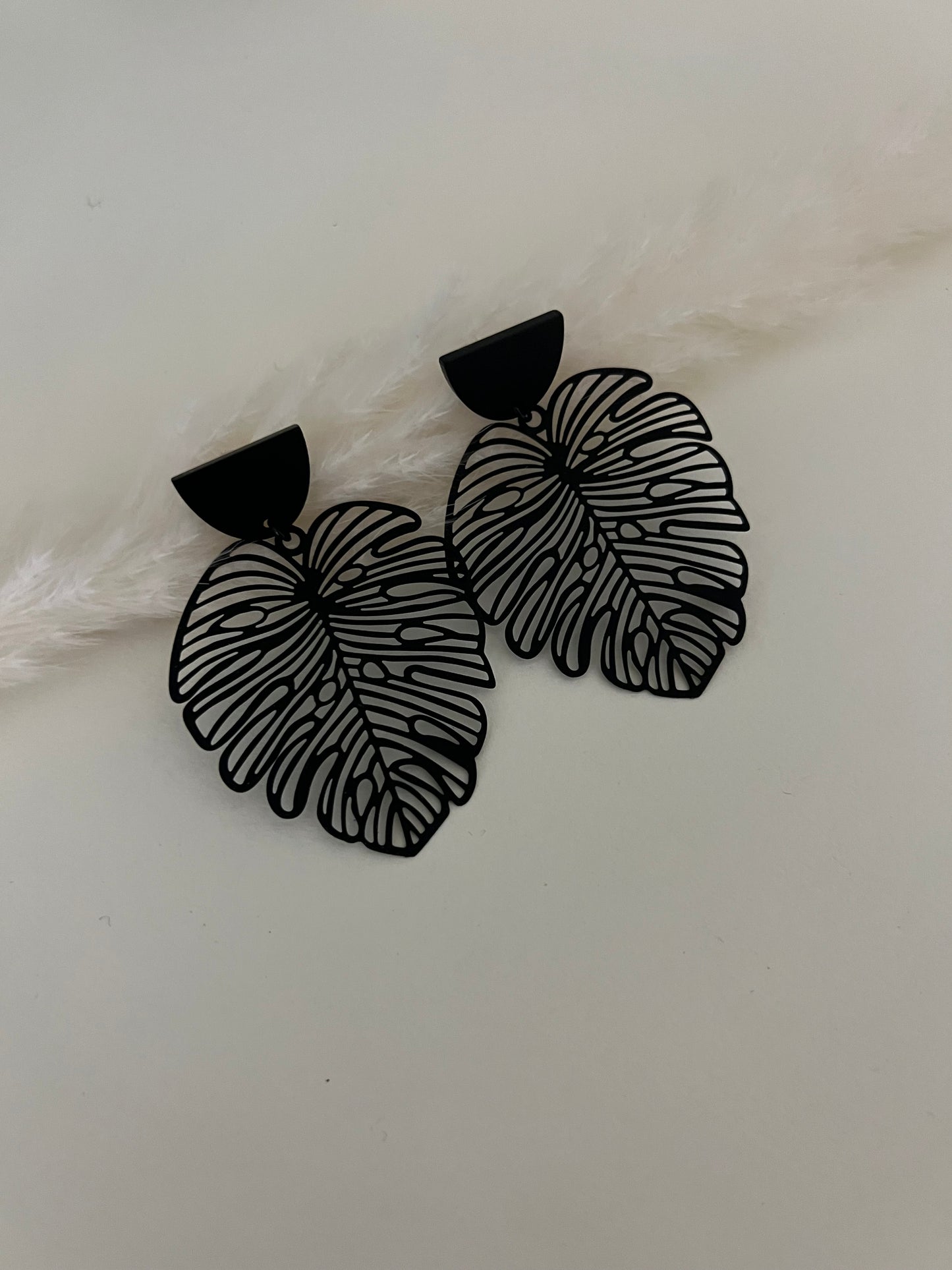 Oversized Black Leaf Earrings