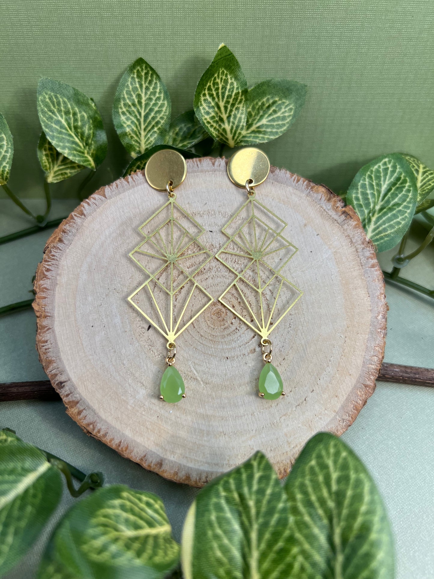 Art Deco Geometric Brass Earrings