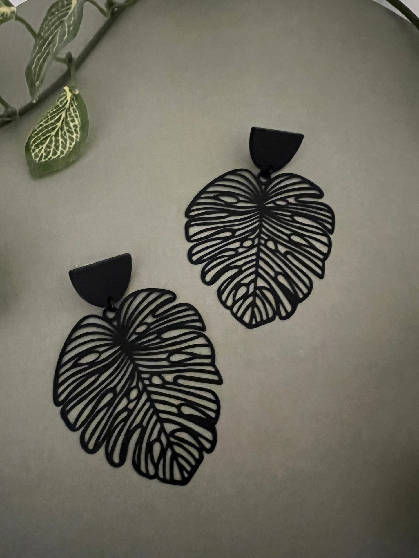 Oversized Black Leaf Earrings