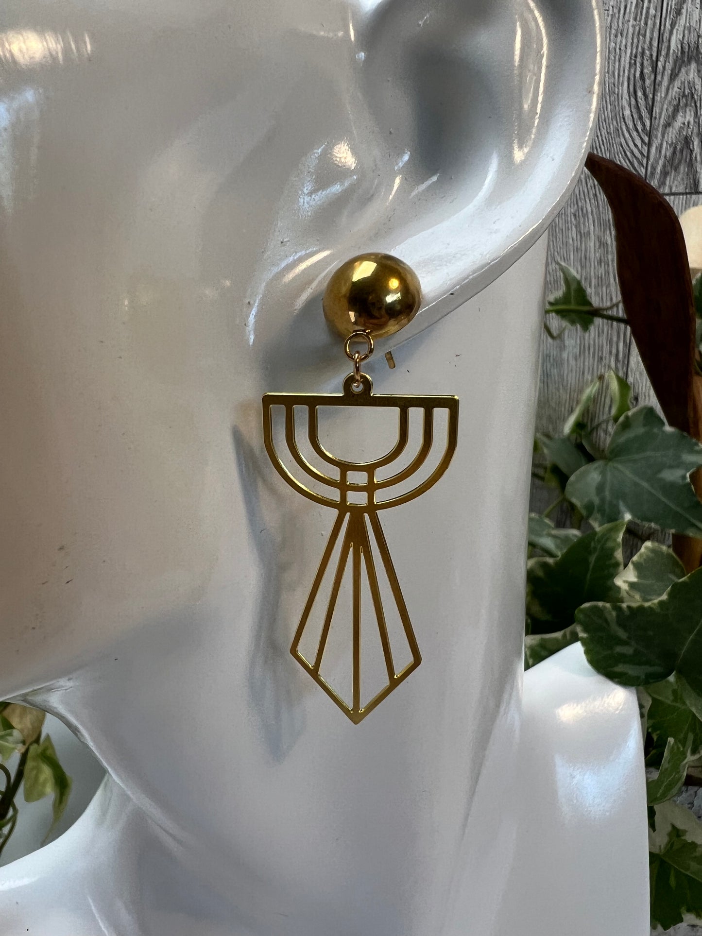 Art Deco-Inspired Brass Earrings