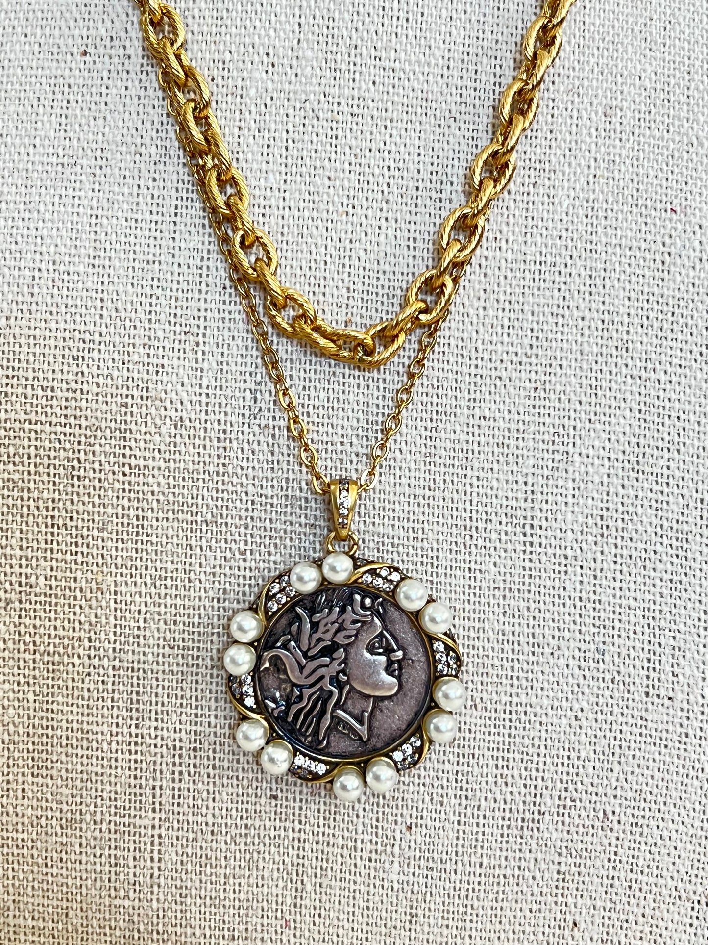 Antique Pearl Medallion Necklace