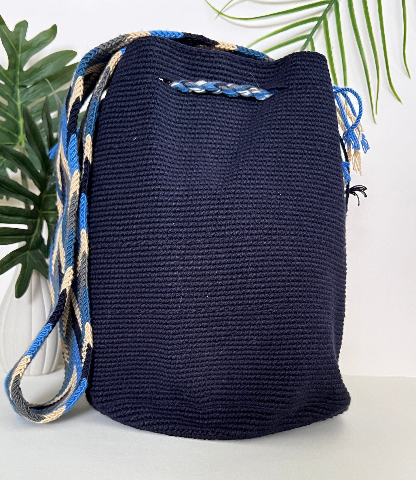 Dark Blue Handwoven Bucket Bag