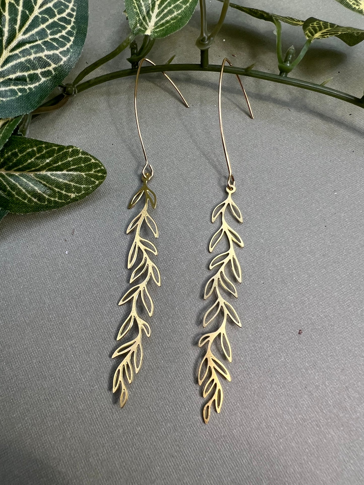 Brass Leaf Dangle Earrings