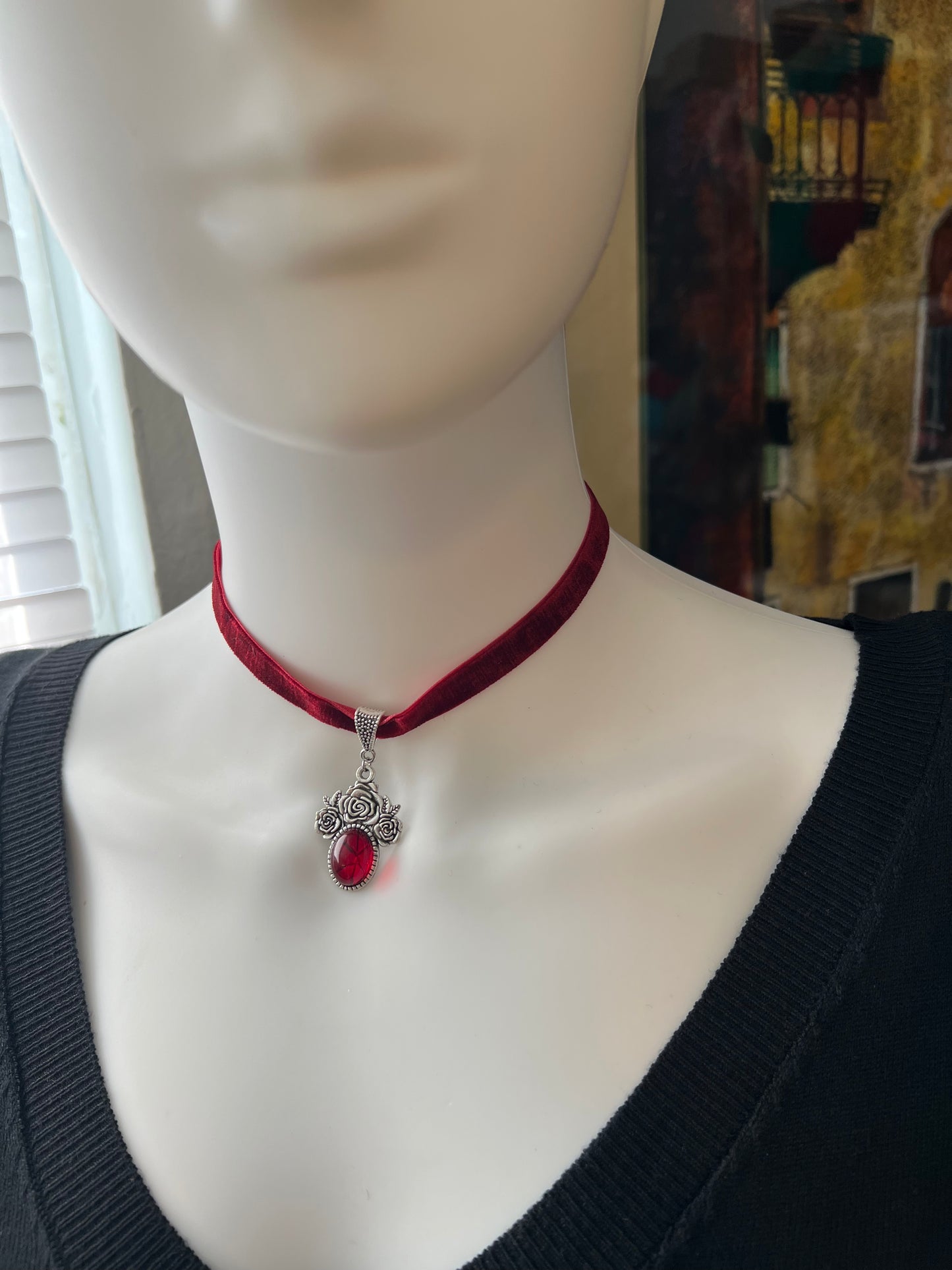 Romantic Goth Floral Velvet Choker