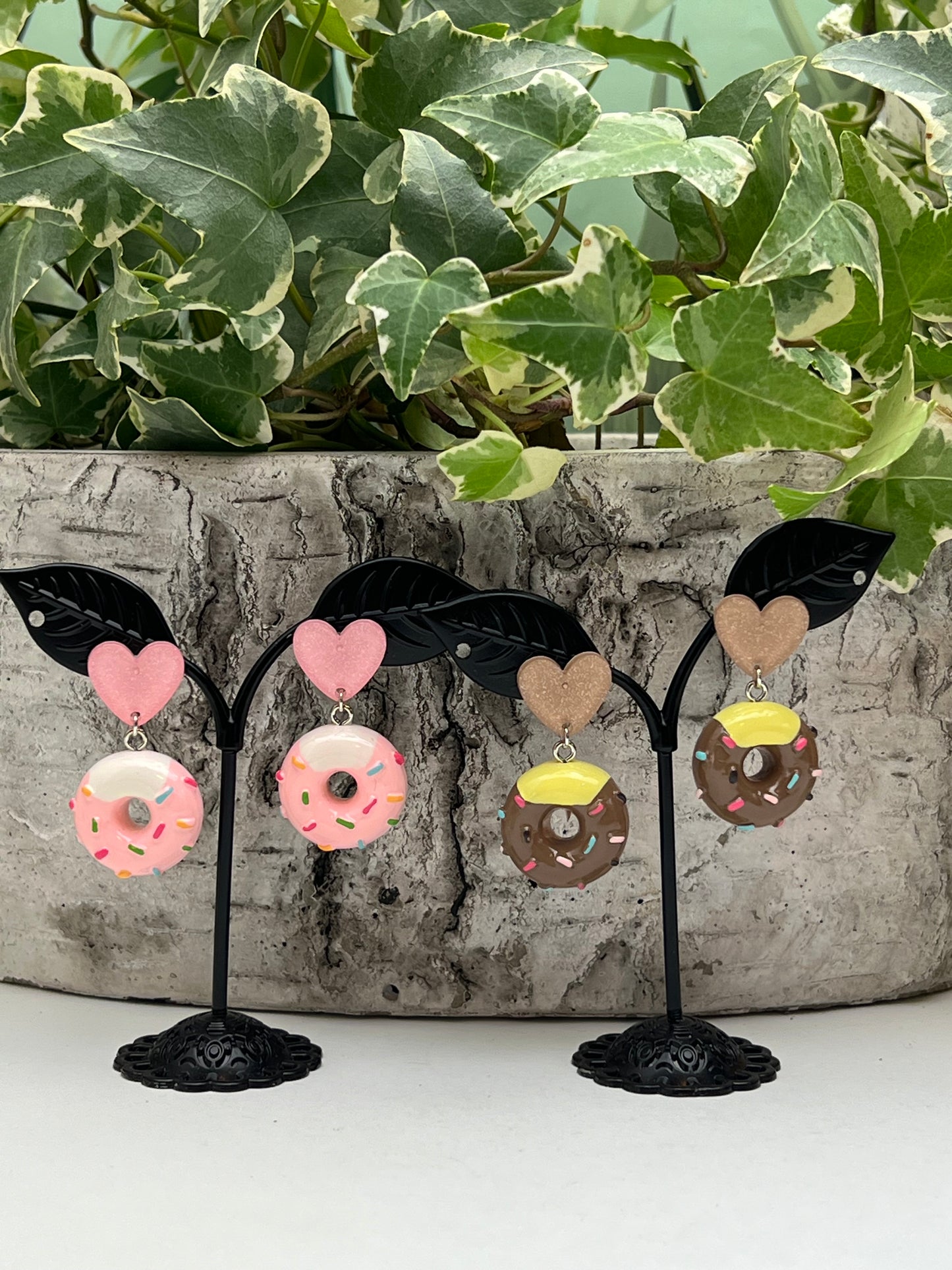 Kawaii Donut & Heart Dangle Earrings