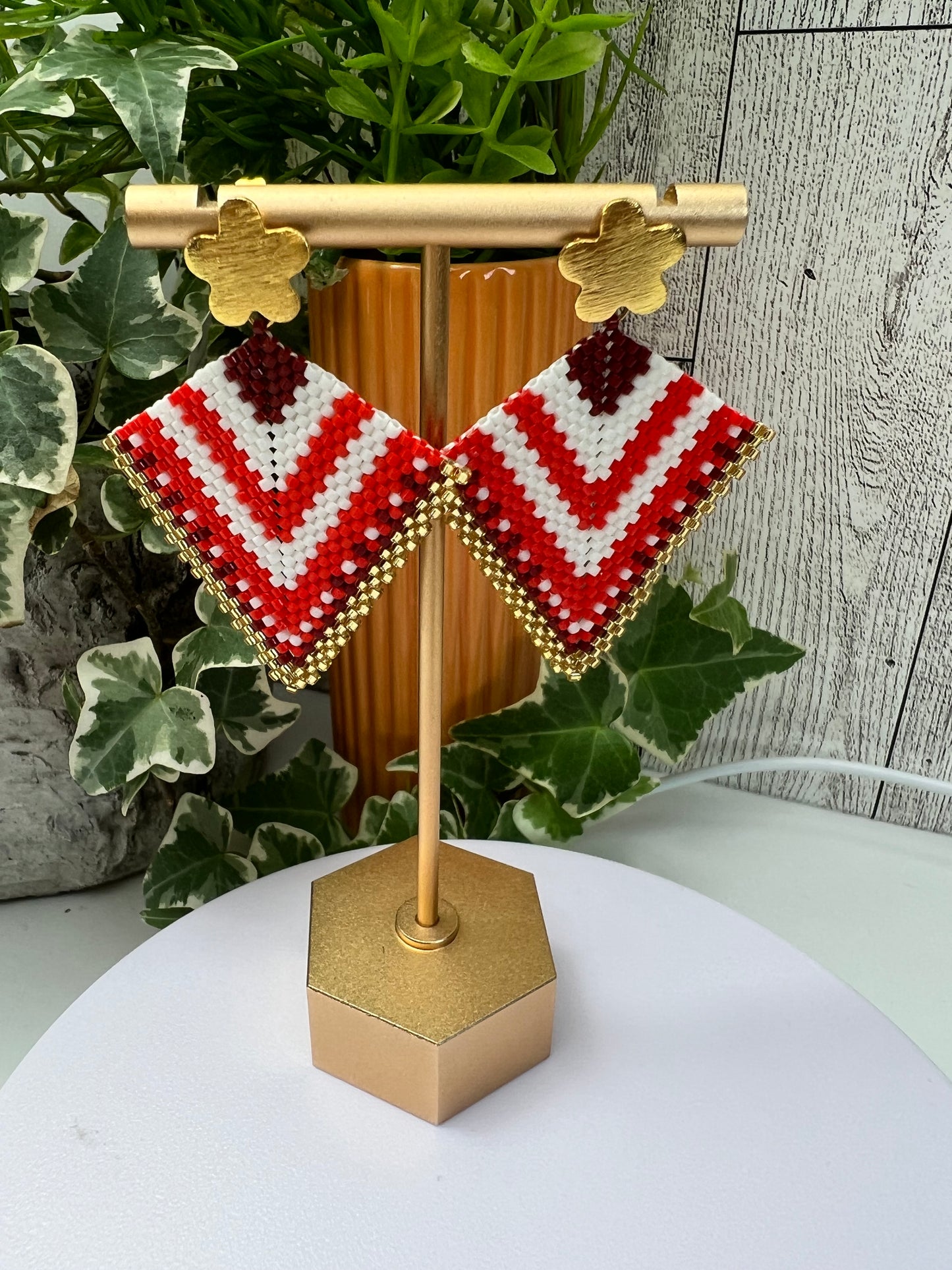 Geometric Floral Beaded Earrings