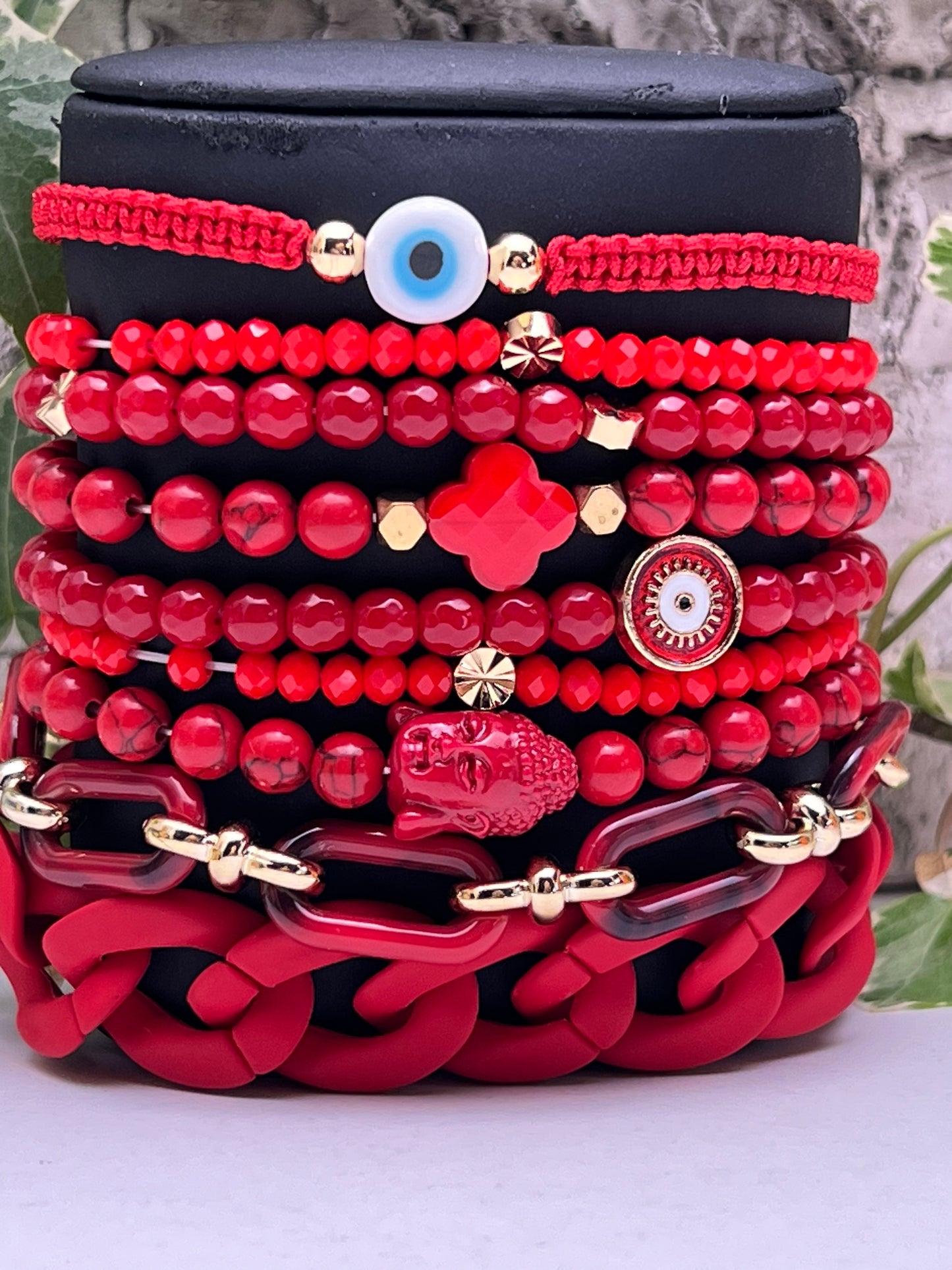 Red Trendy Beaded Bracelet Set