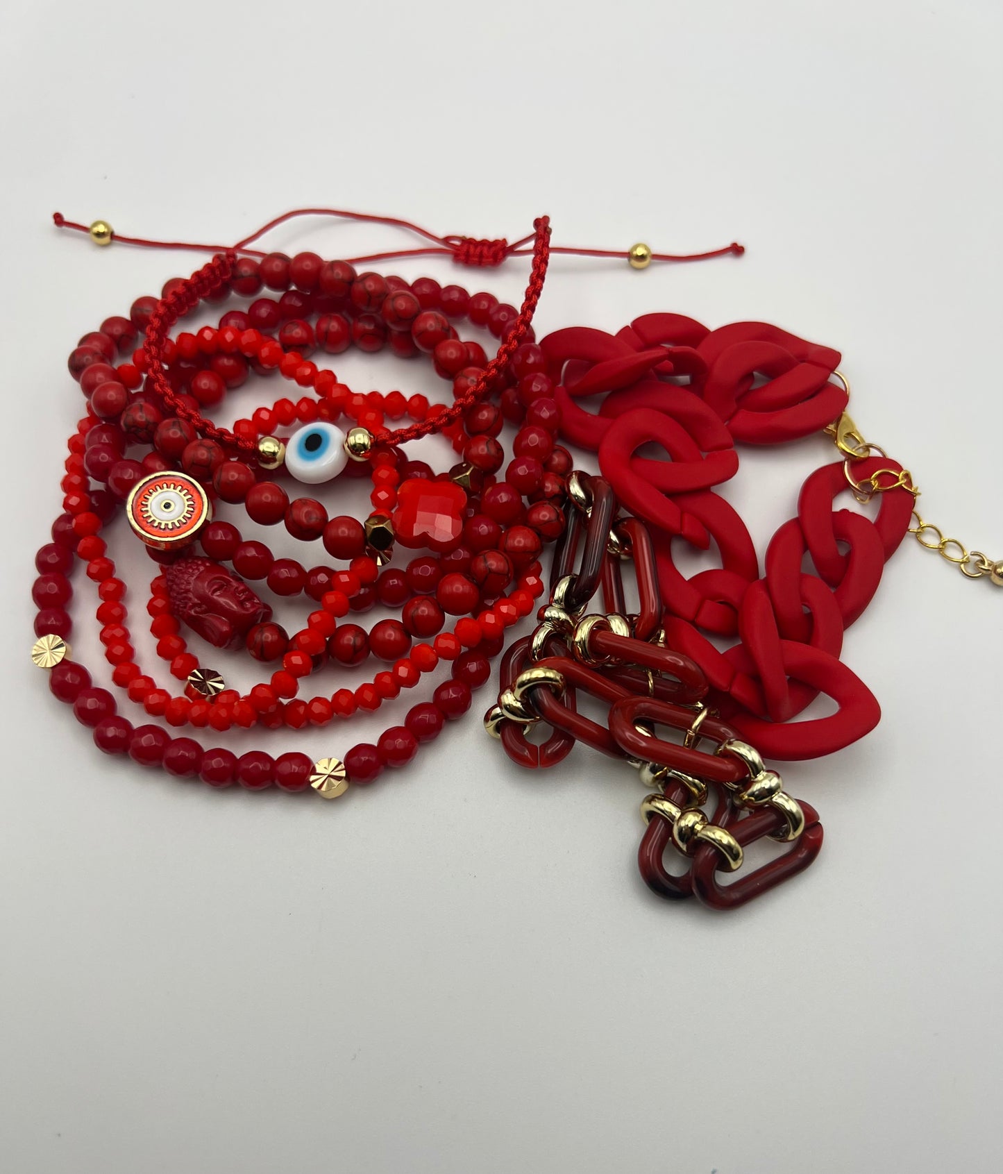 Red Trendy Beaded Bracelet Set
