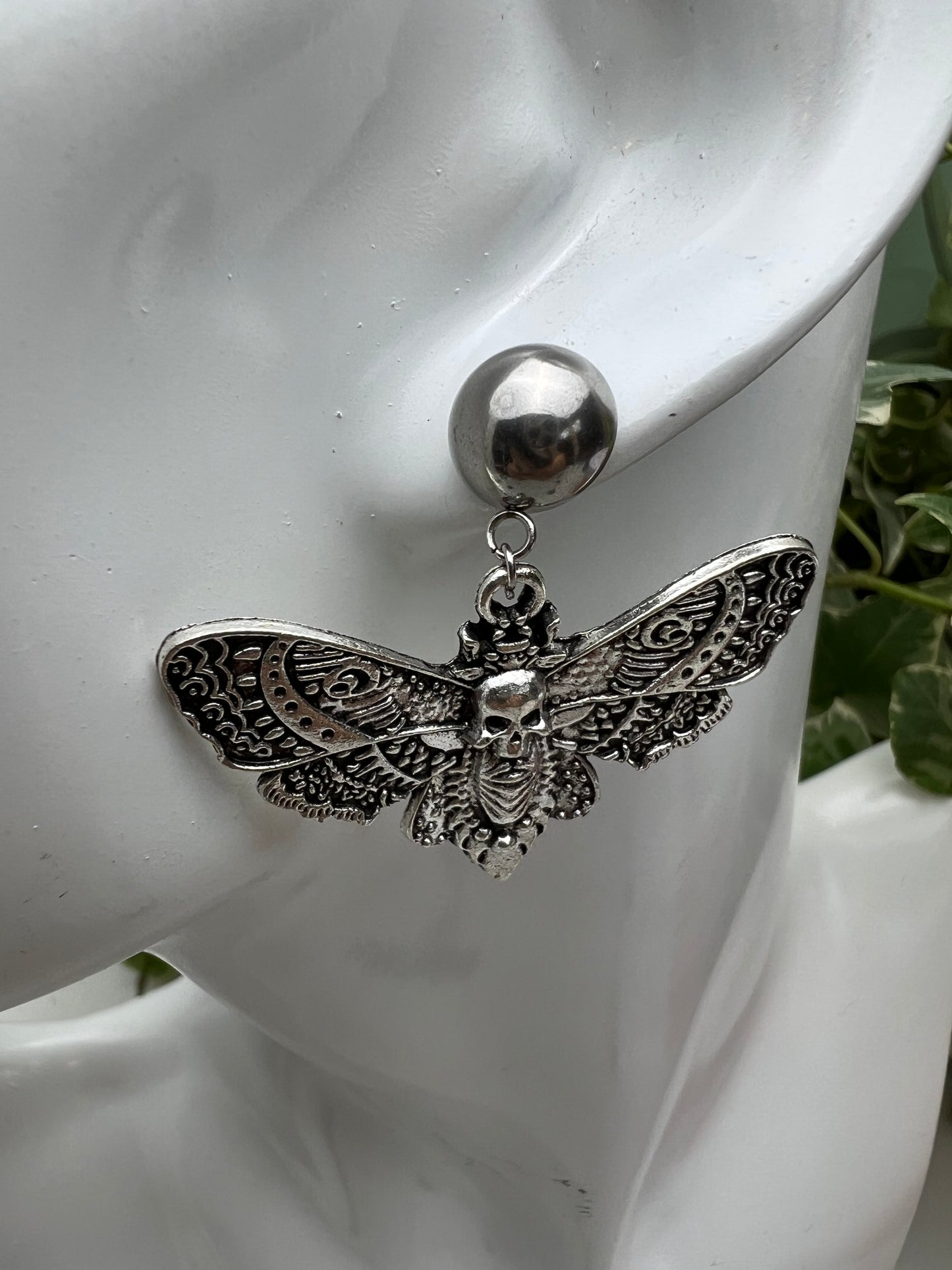 Skull Moth Goth Witchy Dangle Earrings