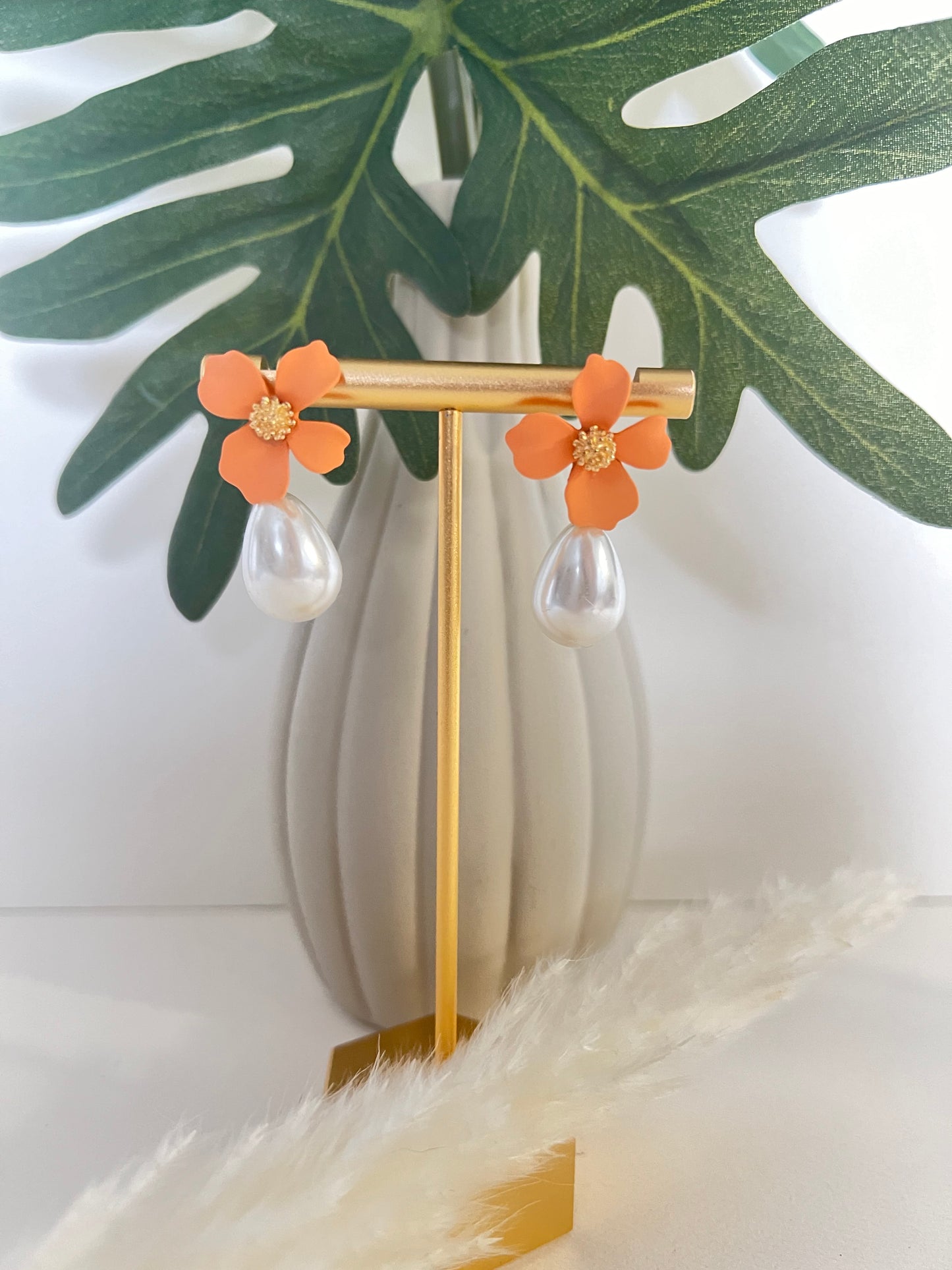 Flower & Pearl Drop Earrings