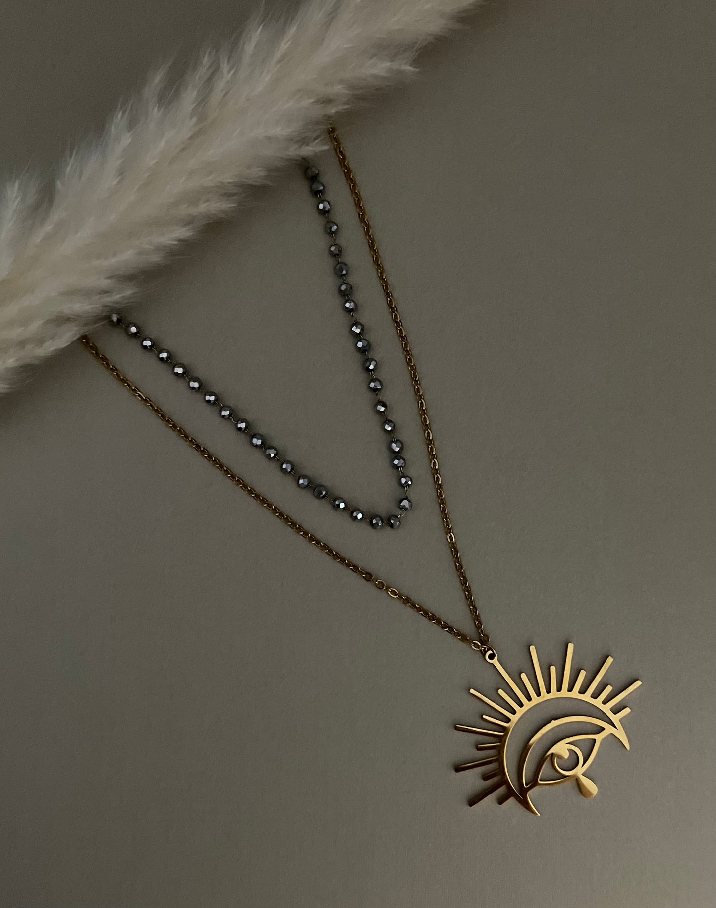 All Seeing Eye & Moon Pendant Necklace