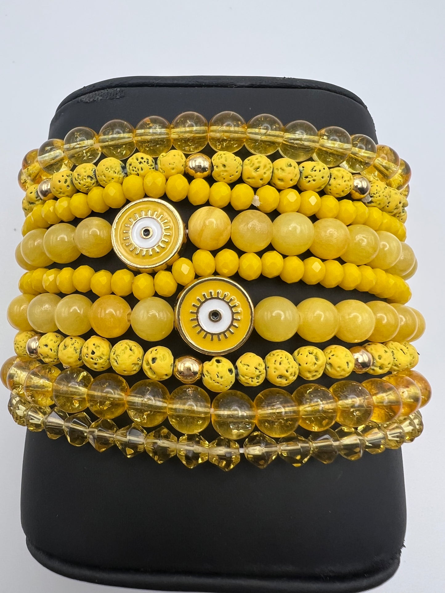 Yellow Evil Eye Bead Bracelet Set