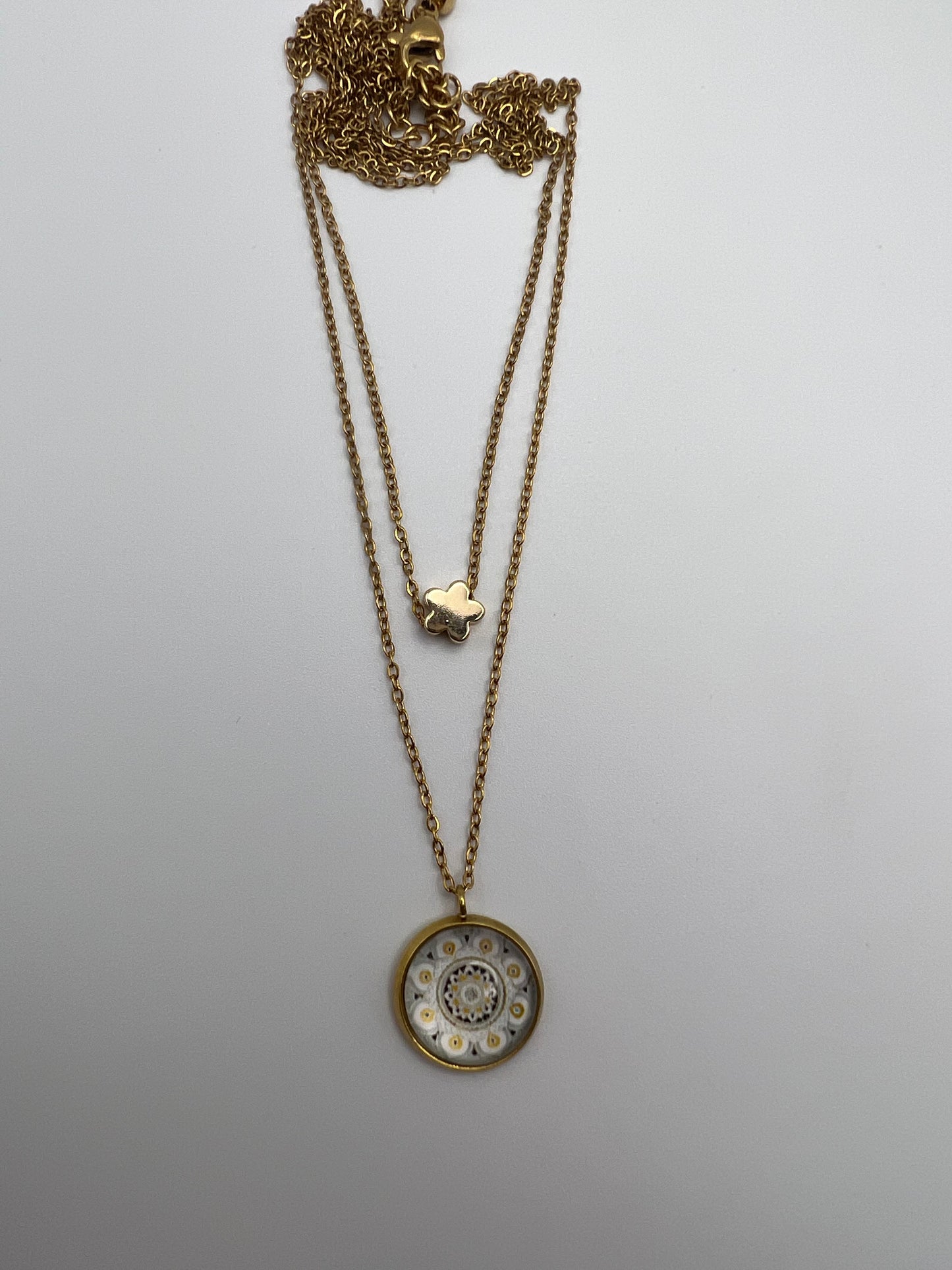 White & Gold Mandala Necklace