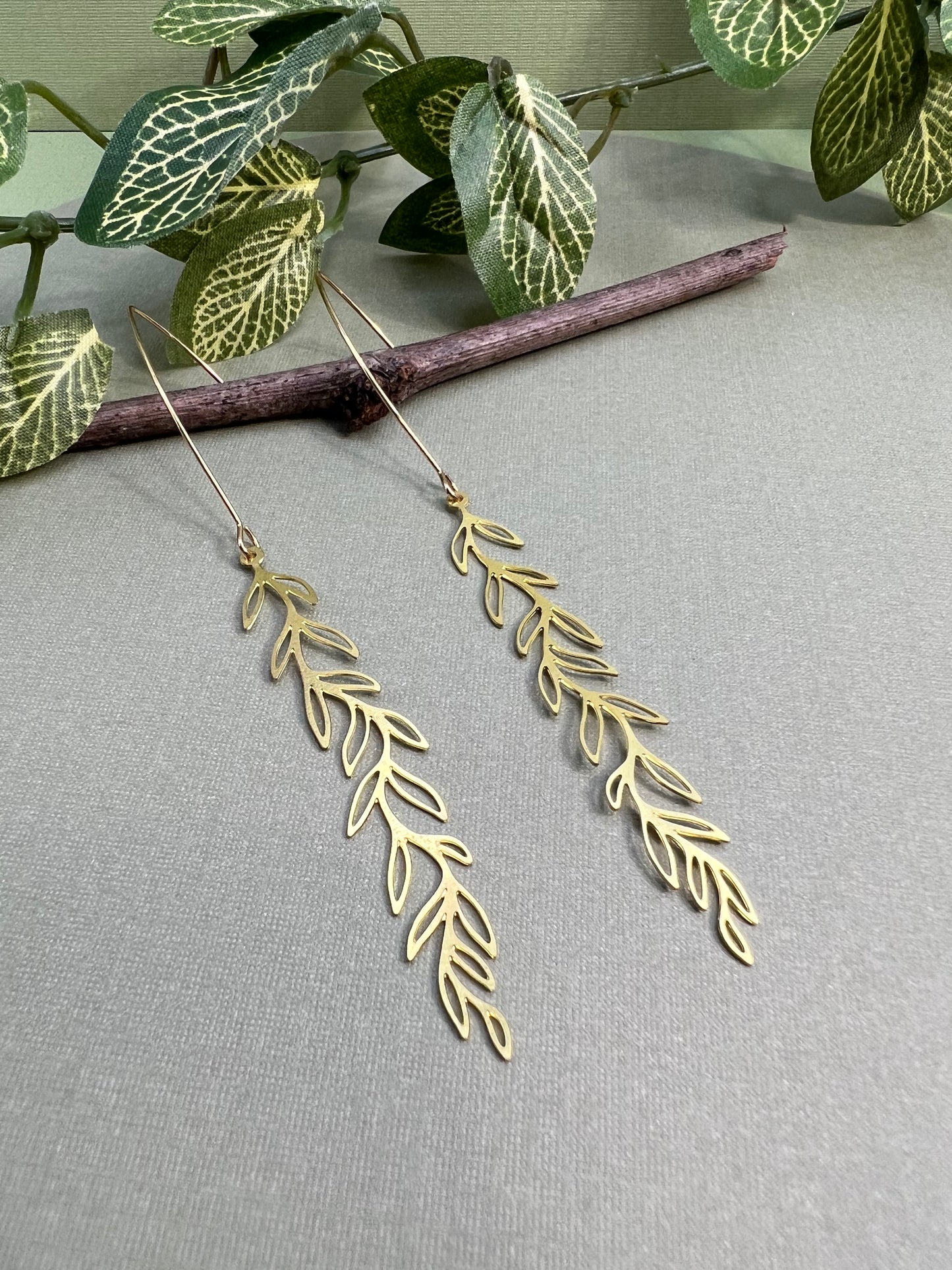 Brass Leaf Dangle Earrings