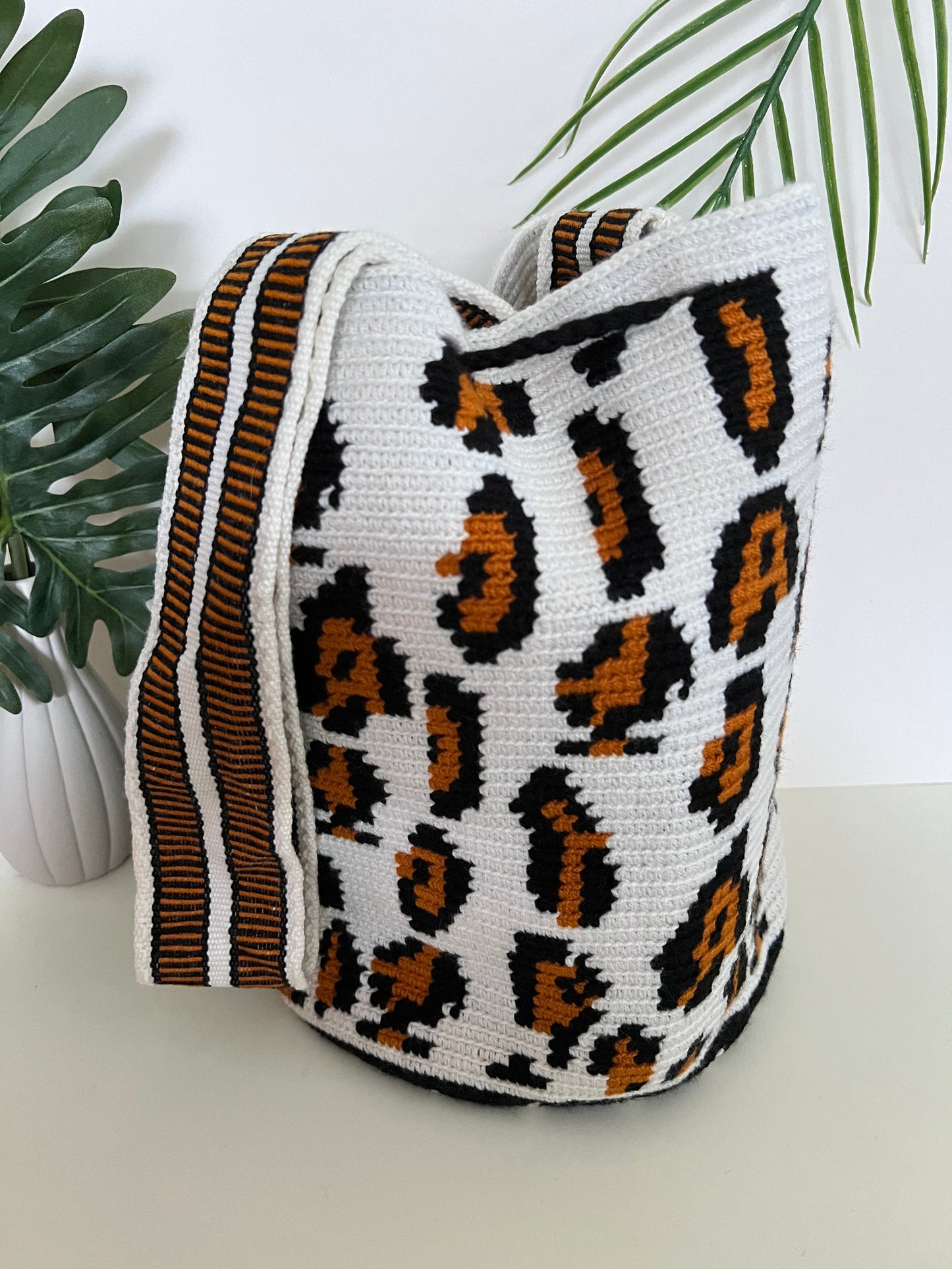 Animal Print Handwoven Bucket Bag