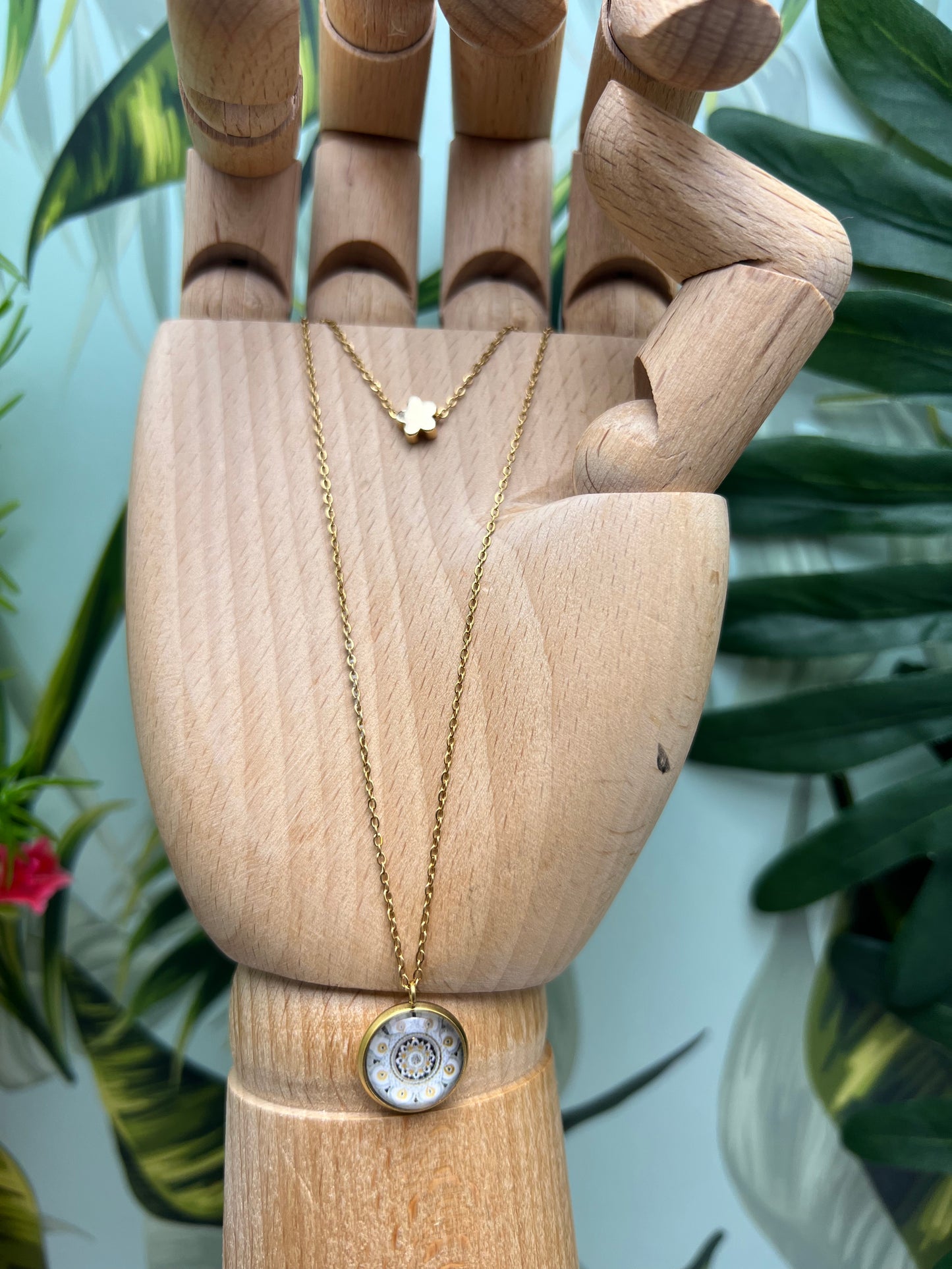 White & Gold Mandala Necklace
