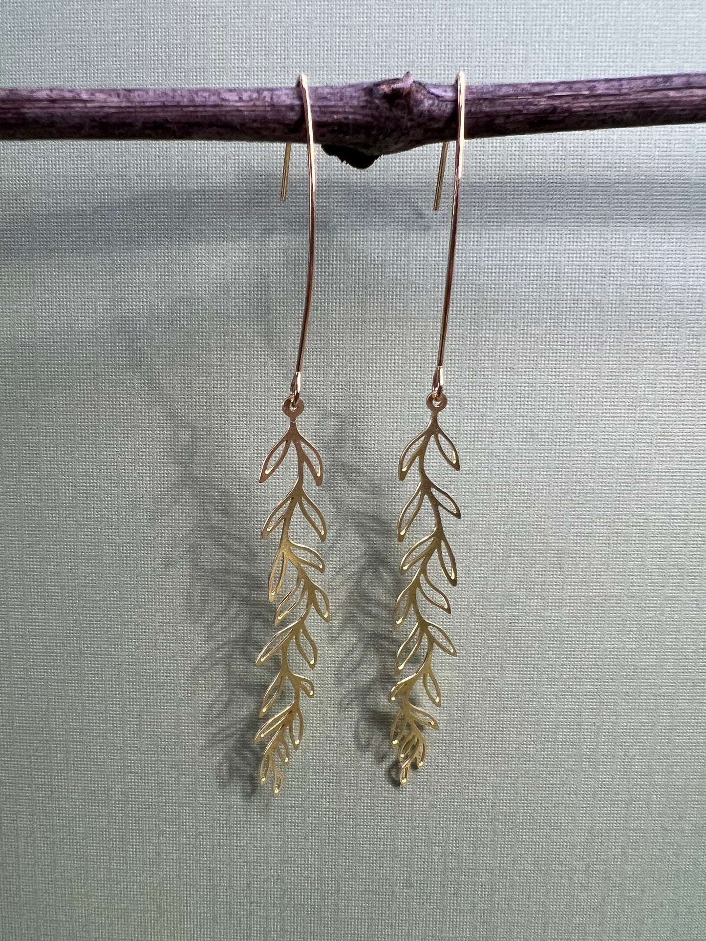 Brass Leaf Dangle Earrings