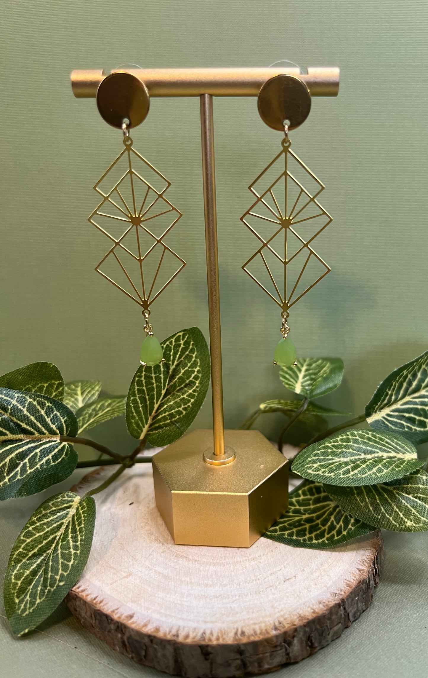 Art Deco Geometric Brass Earrings