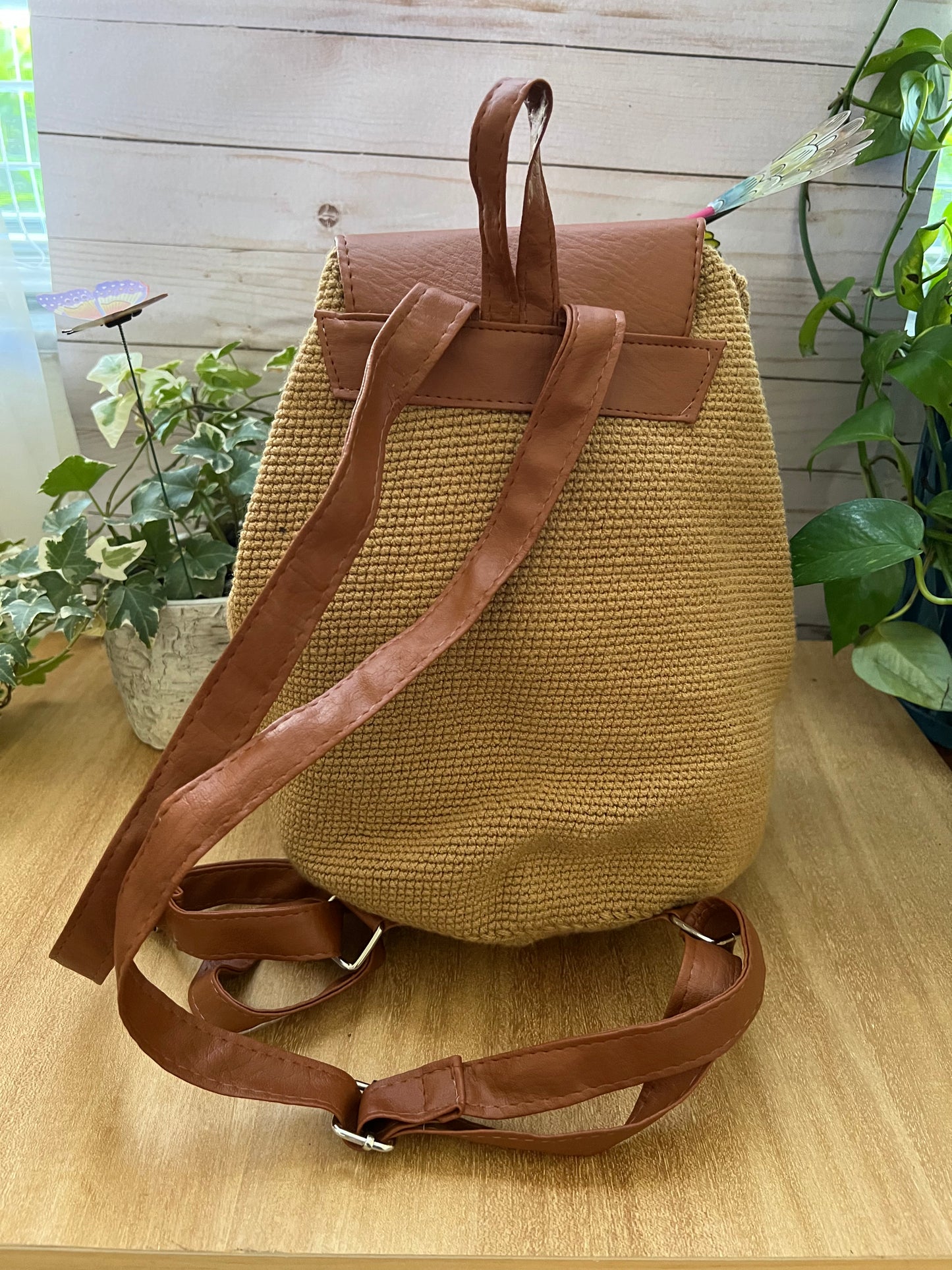 Classic Tan Handwoven Backpack