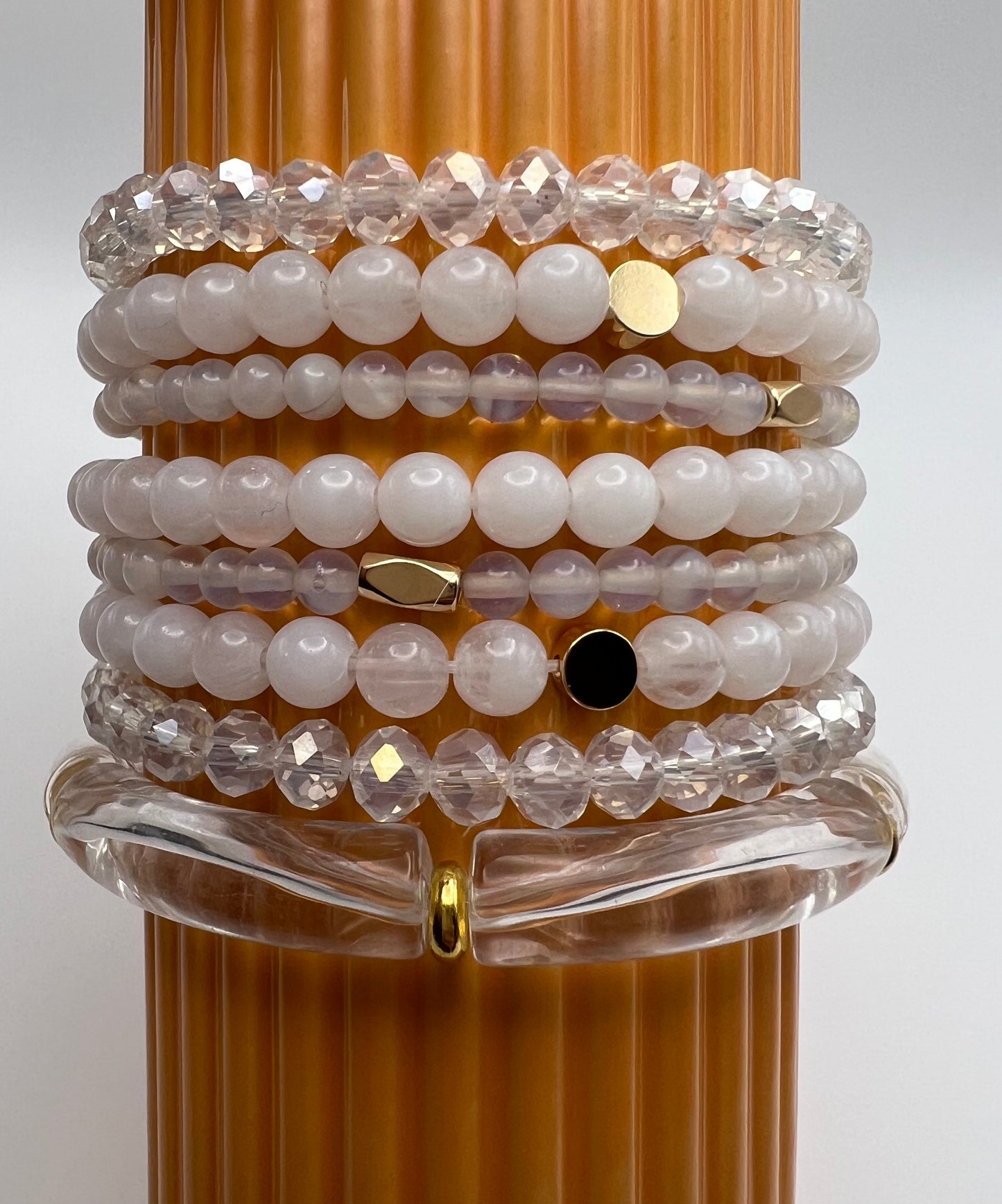 Stylish White & Gold Stacked Bracelet Set