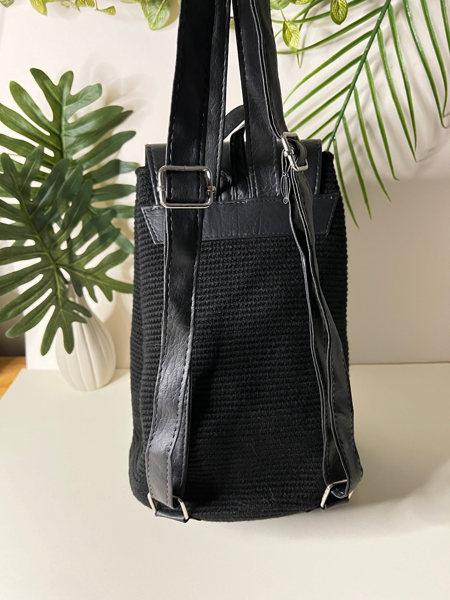 Classic Black Handwoven Backpack
