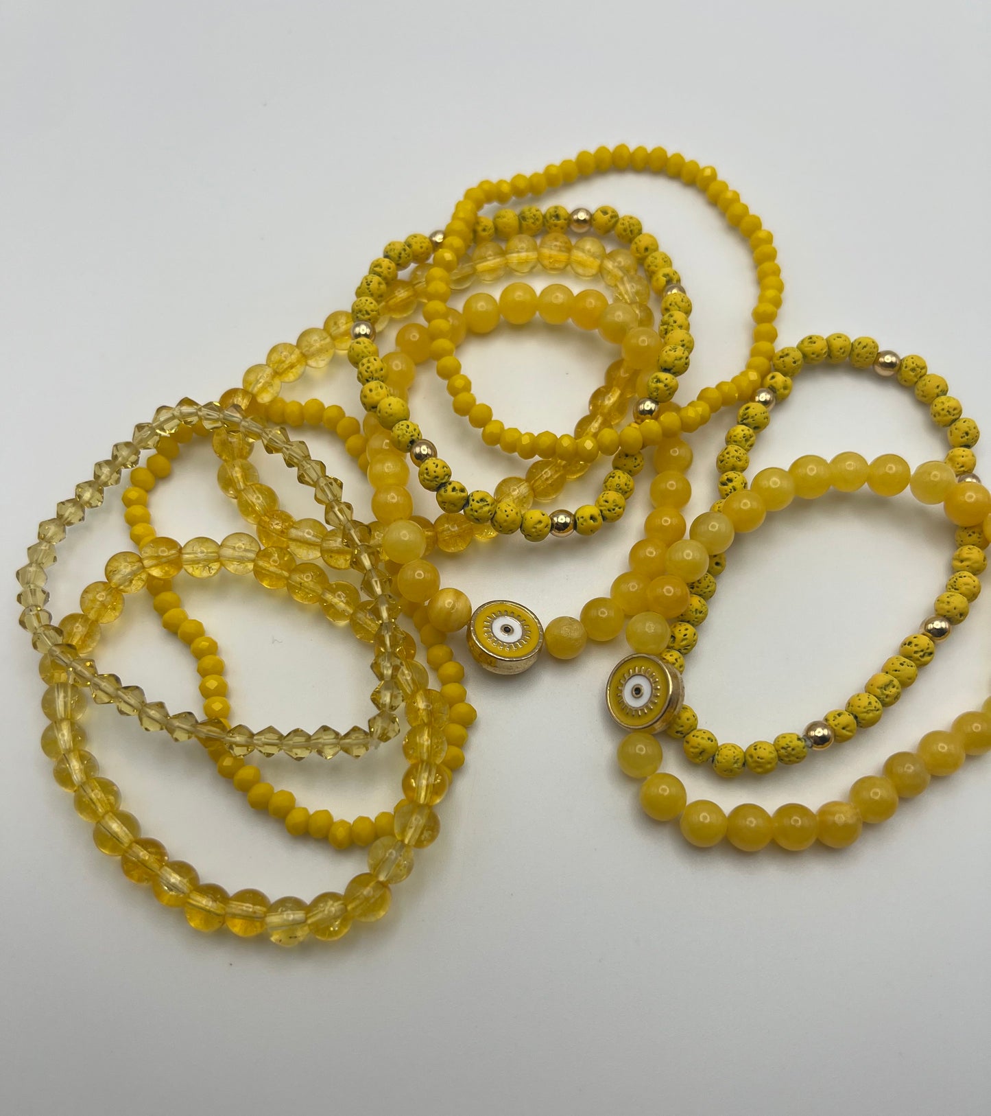 Yellow Evil Eye Bead Bracelet Set