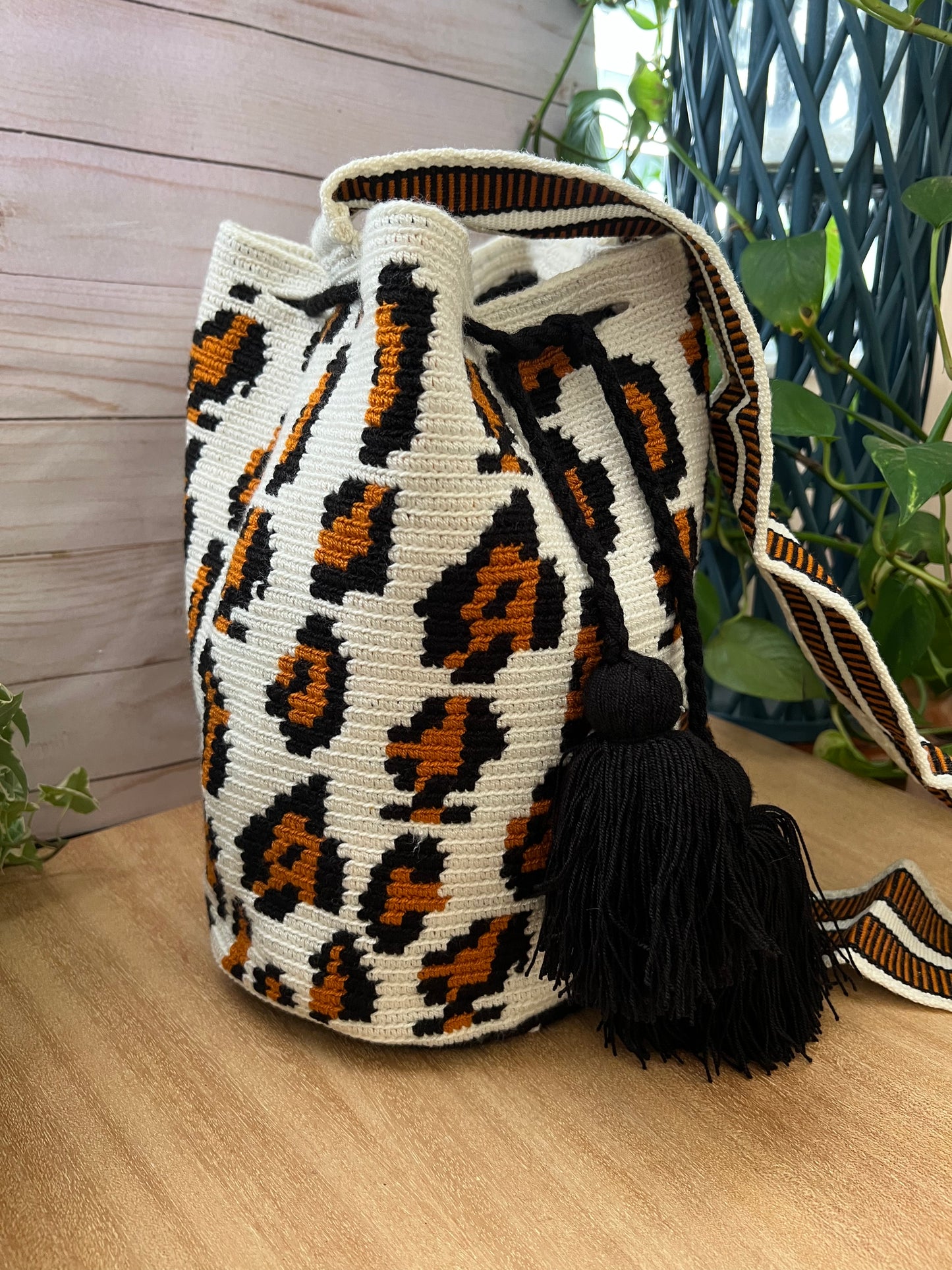 Animal Print Handwoven Bucket Bag