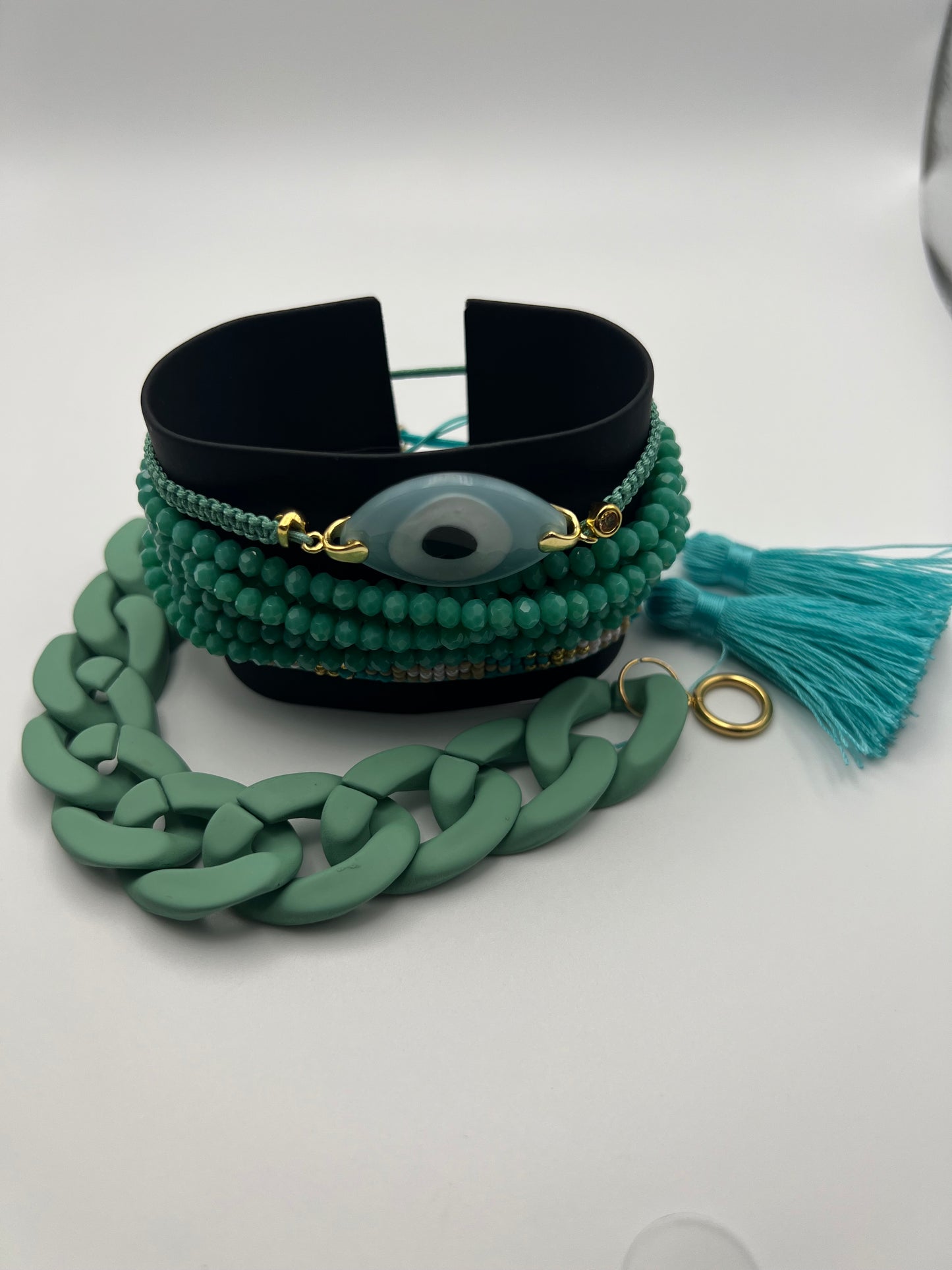 Teal Evil Eye Trendy Stacked Bracelet Set