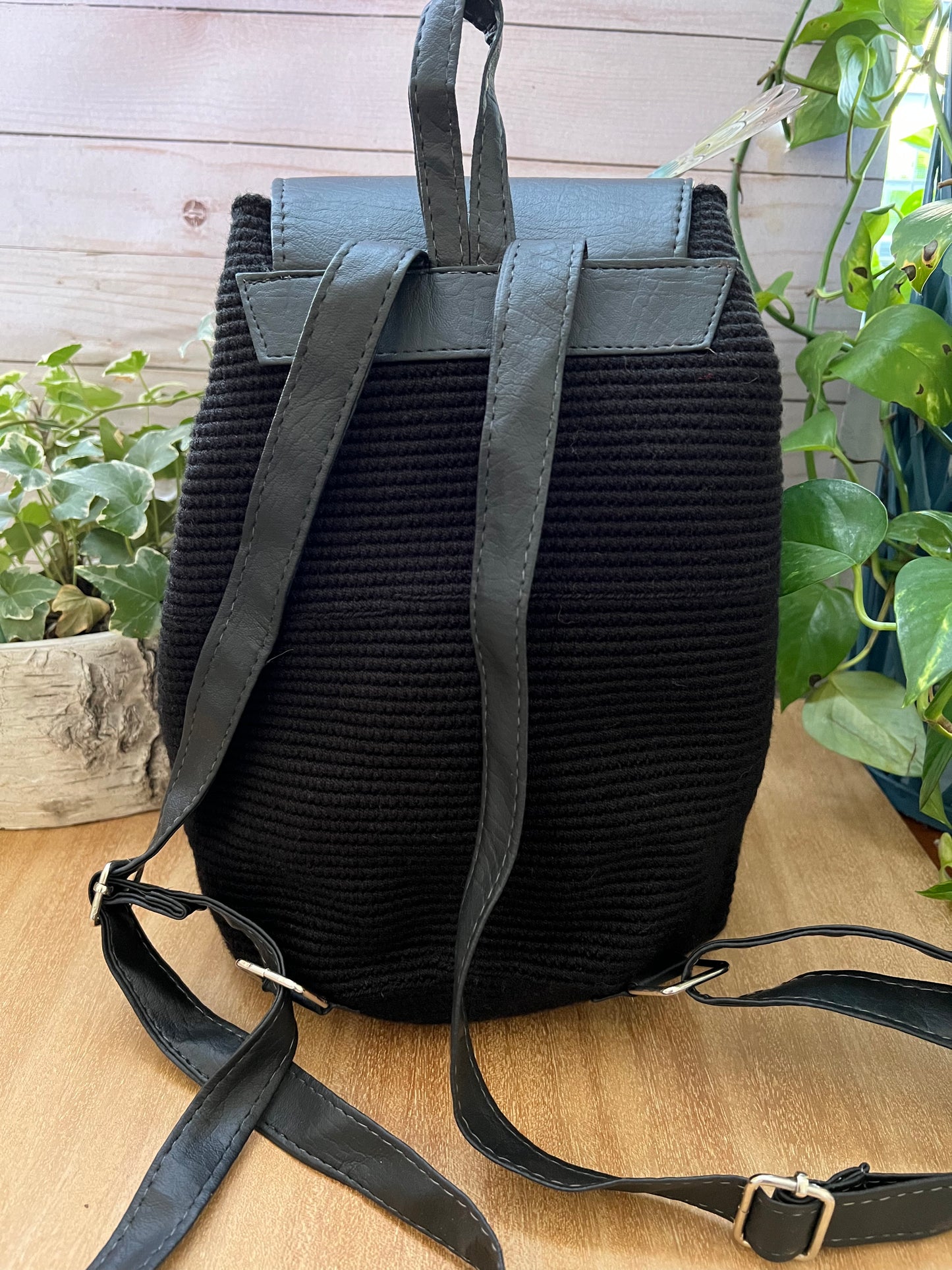Classic Black Handwoven Backpack