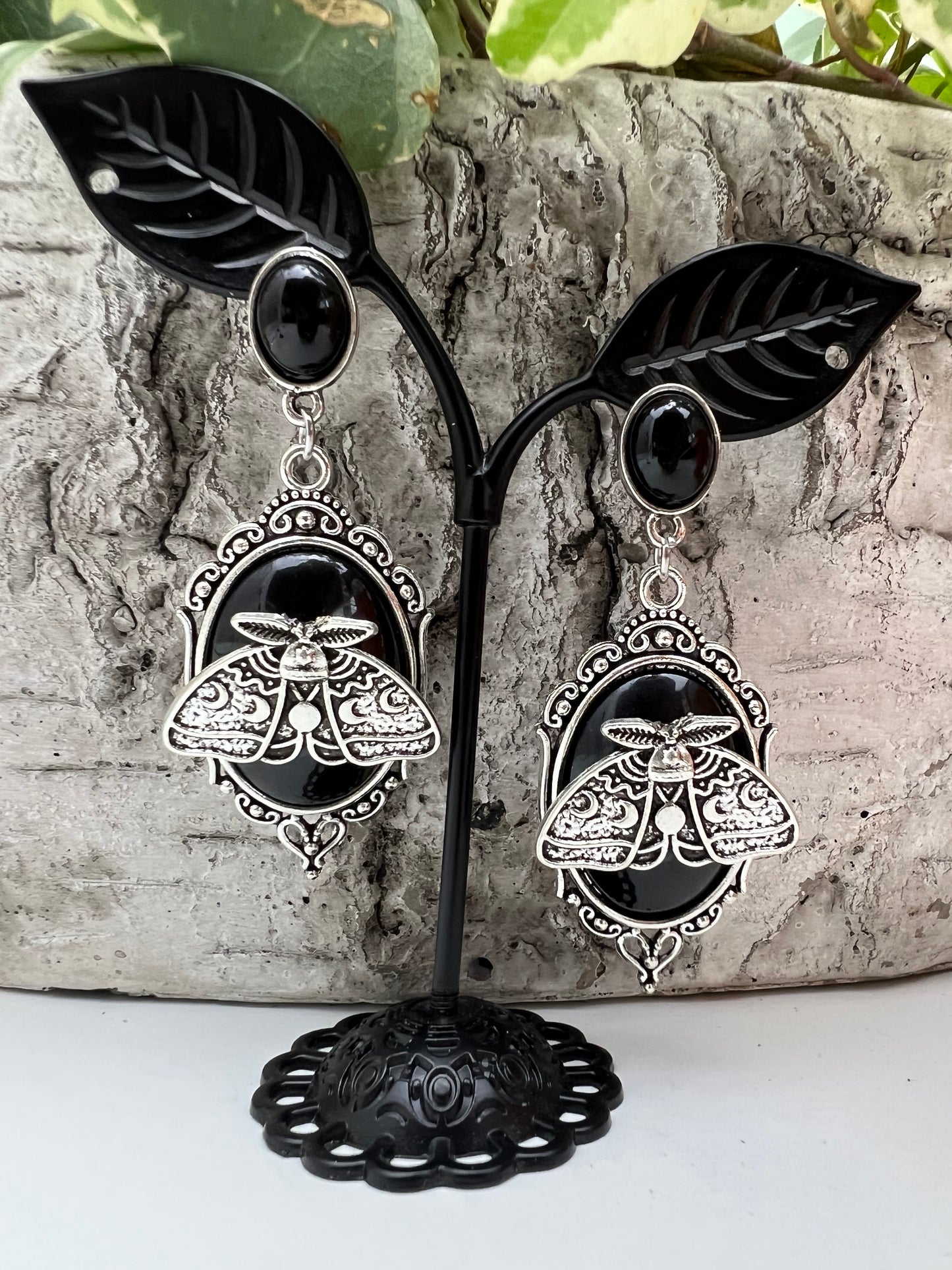 Victorian Goth Moth Dangle Earrings