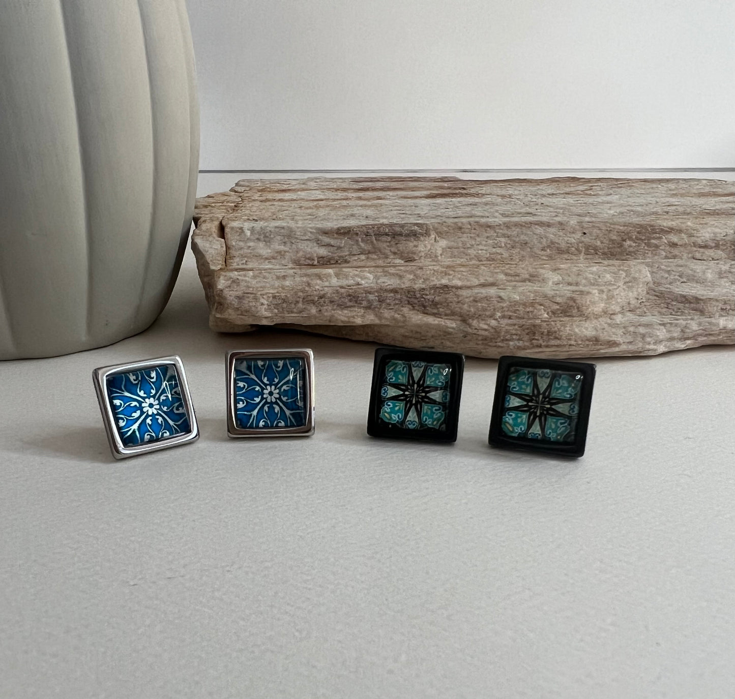 Black & Blue Edgy Stud Earrings
