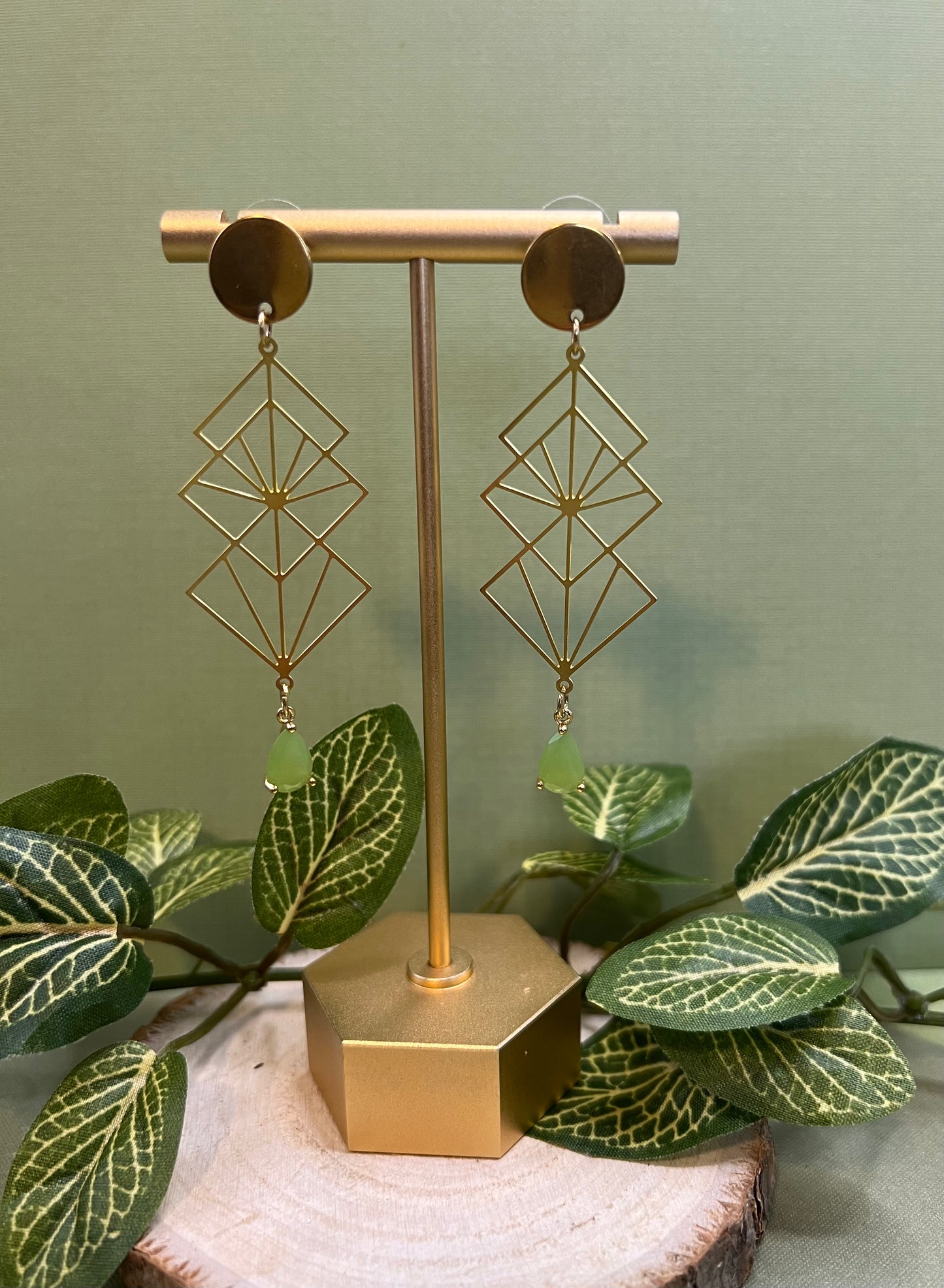 Art Deco Geometric Brass Earrings