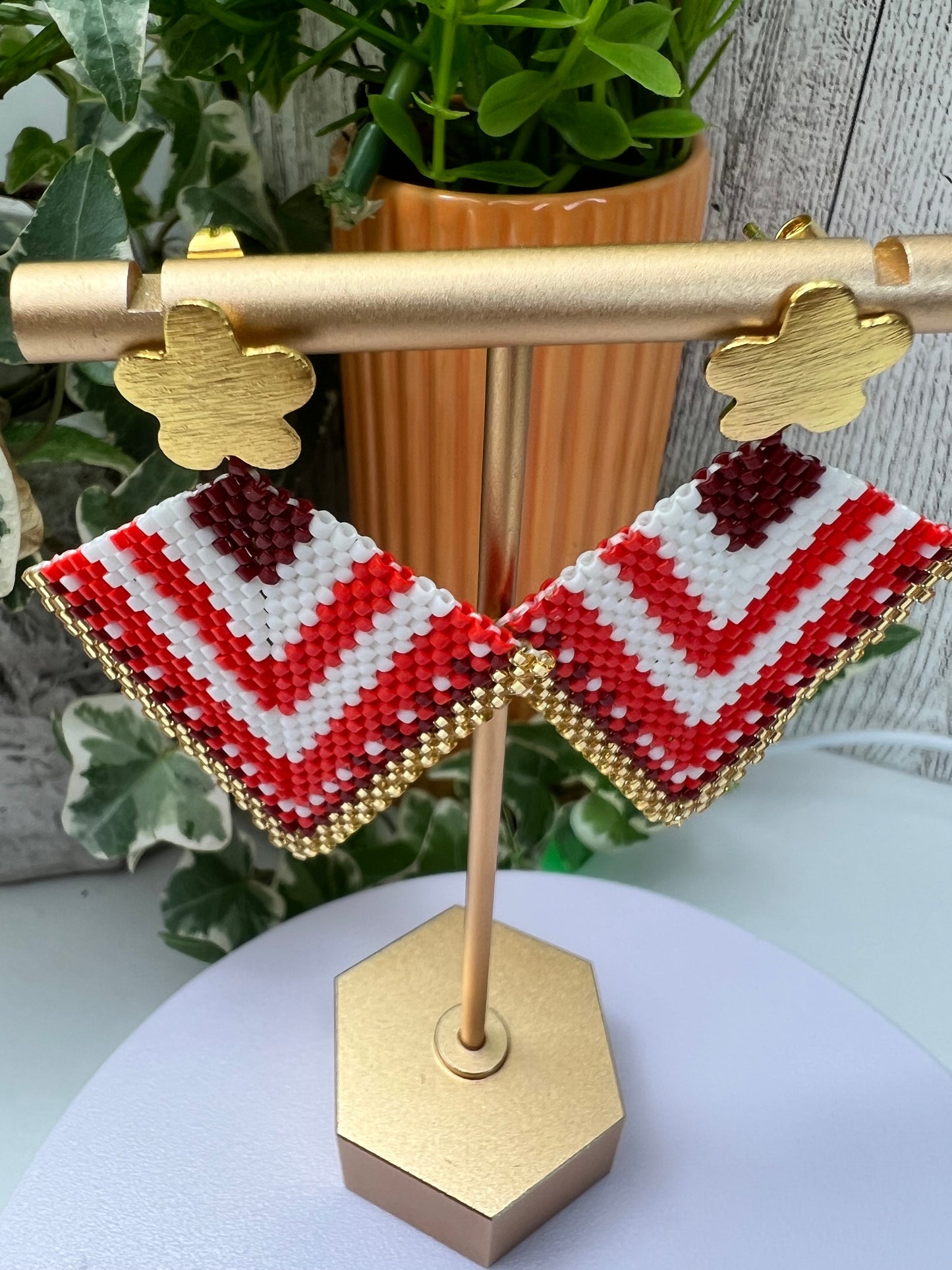 Geometric Floral Beaded Earrings