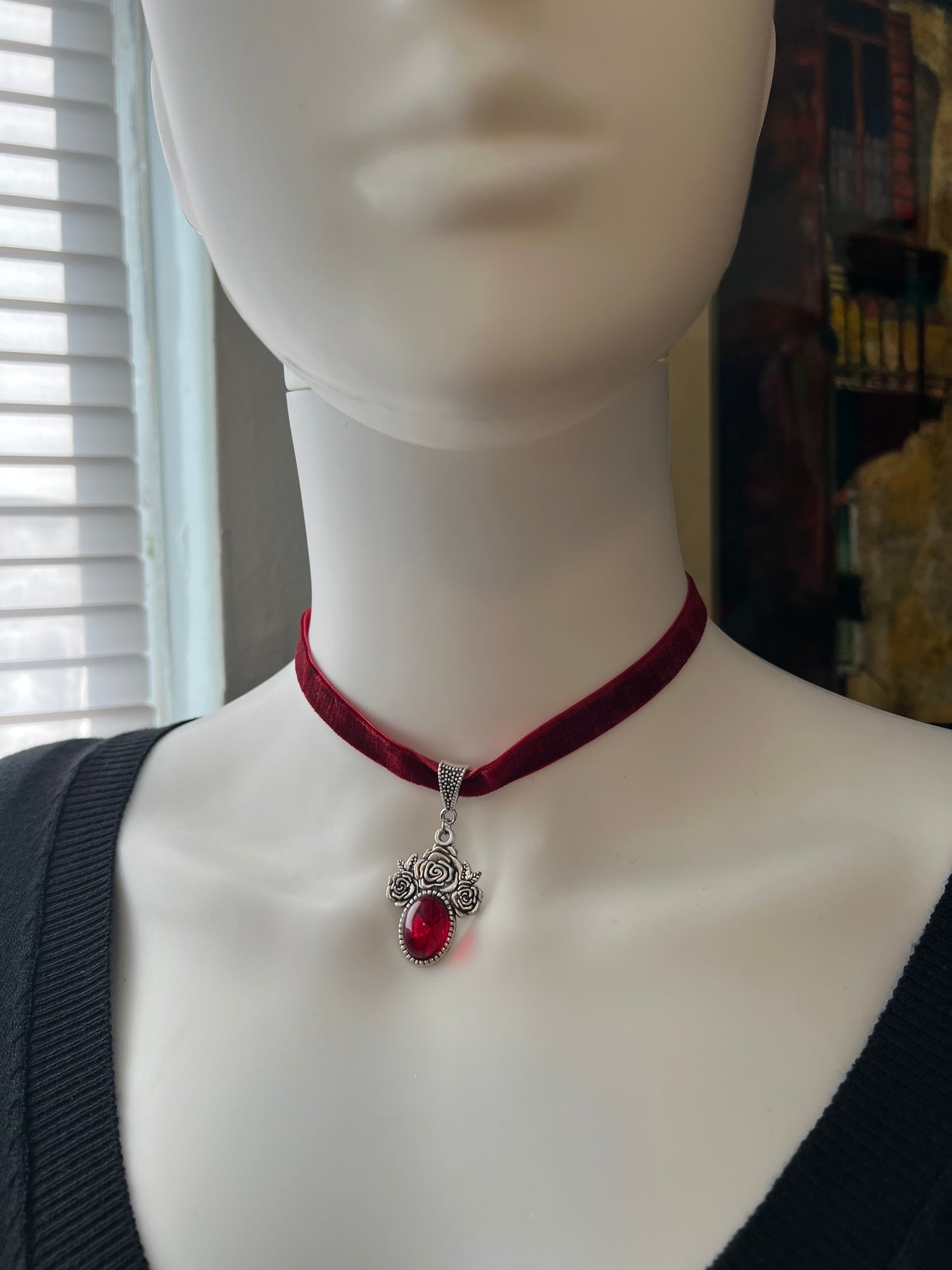 Romantic Goth Floral Velvet Choker