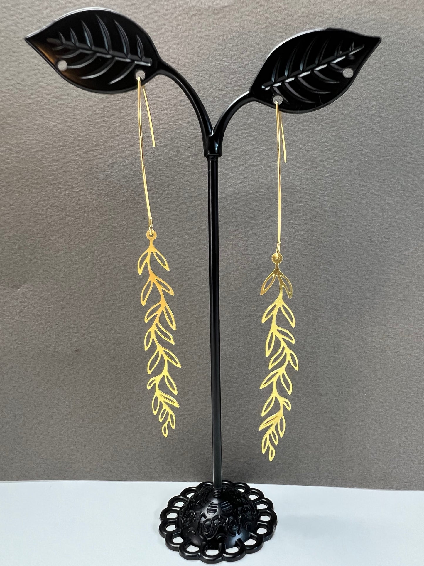 Brass Leaf Dangle Earrings