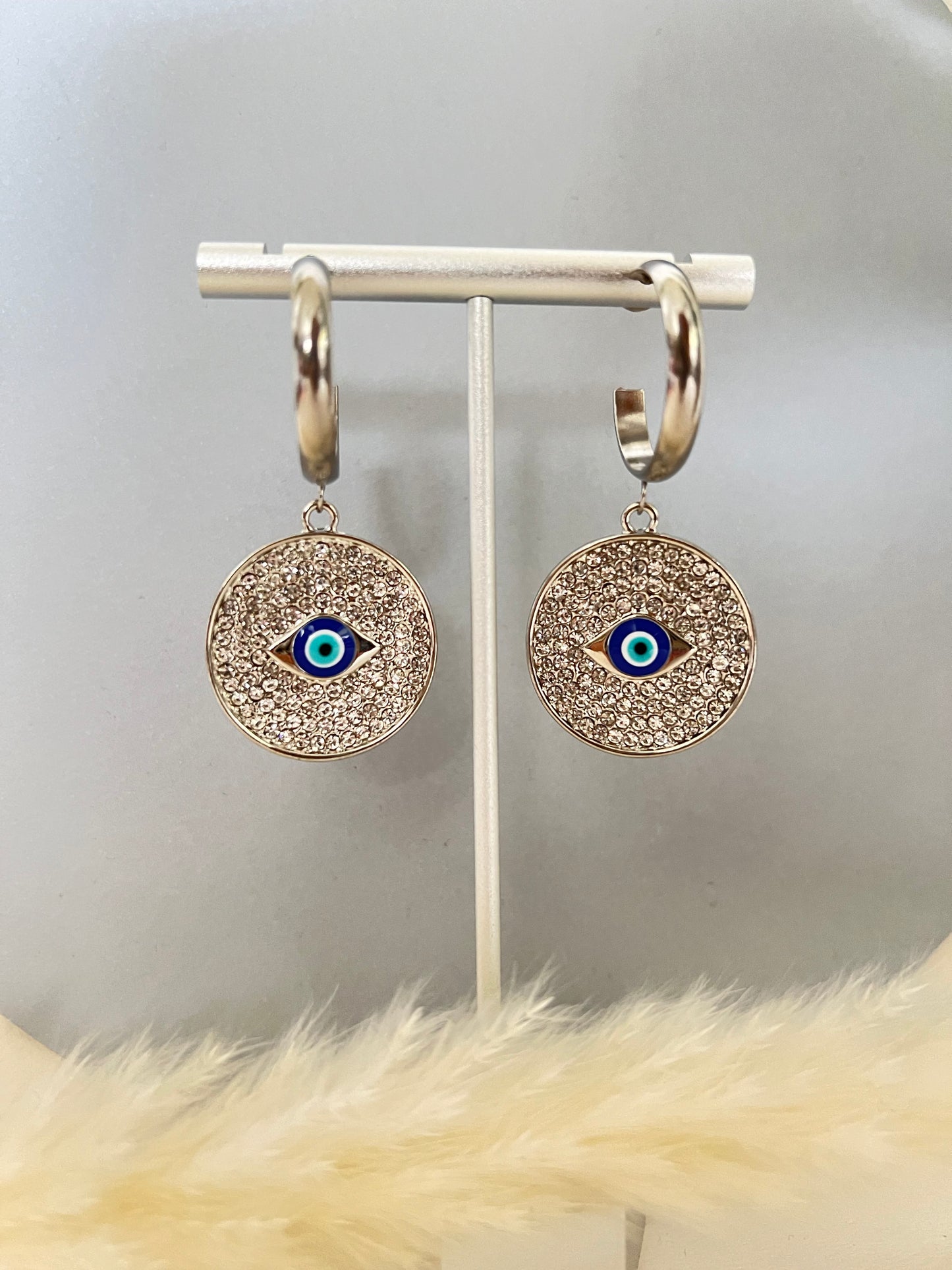 Evil Eye Zircon Hoop Earrings
