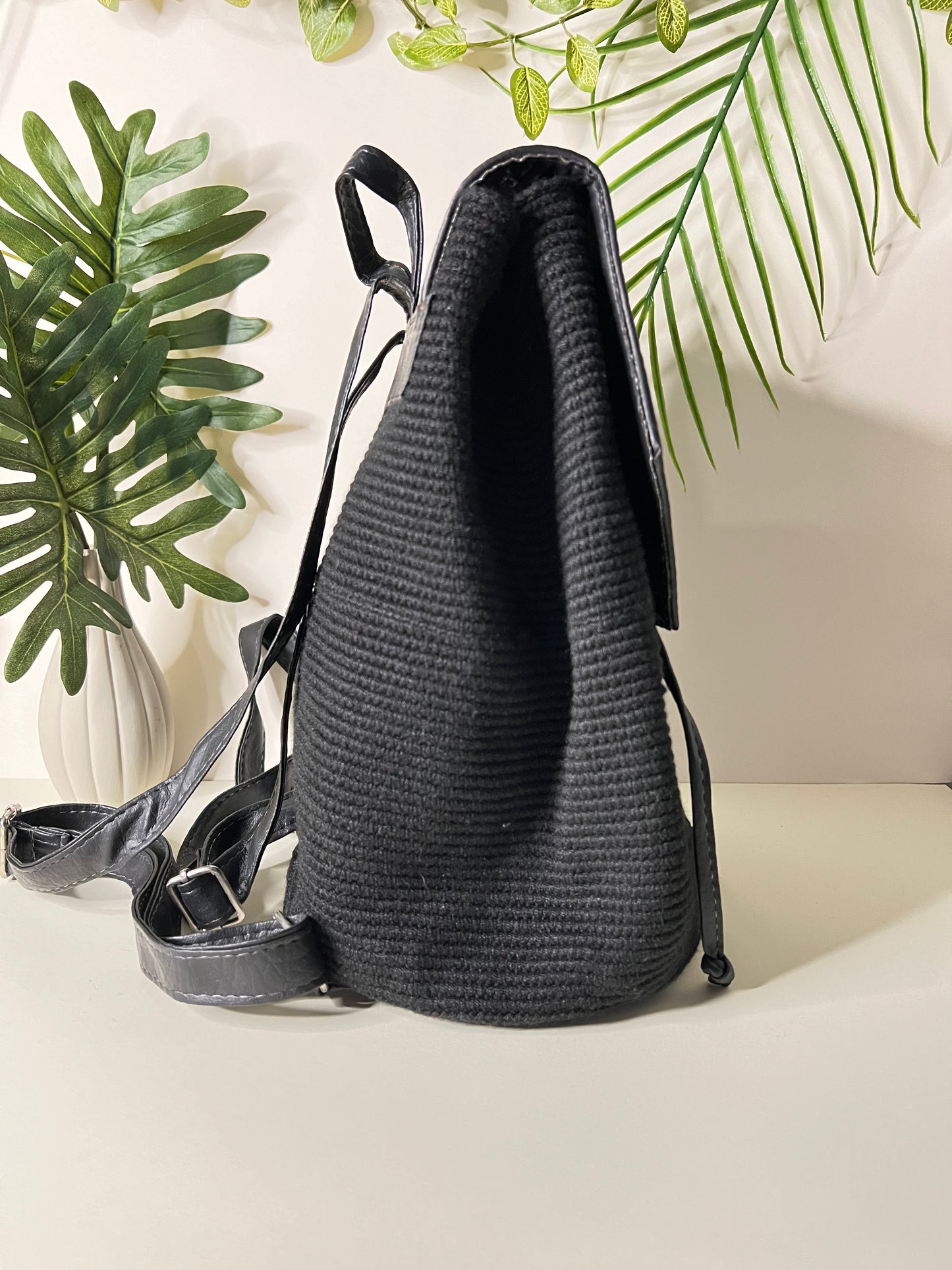 Classic Black Handwoven Backpack