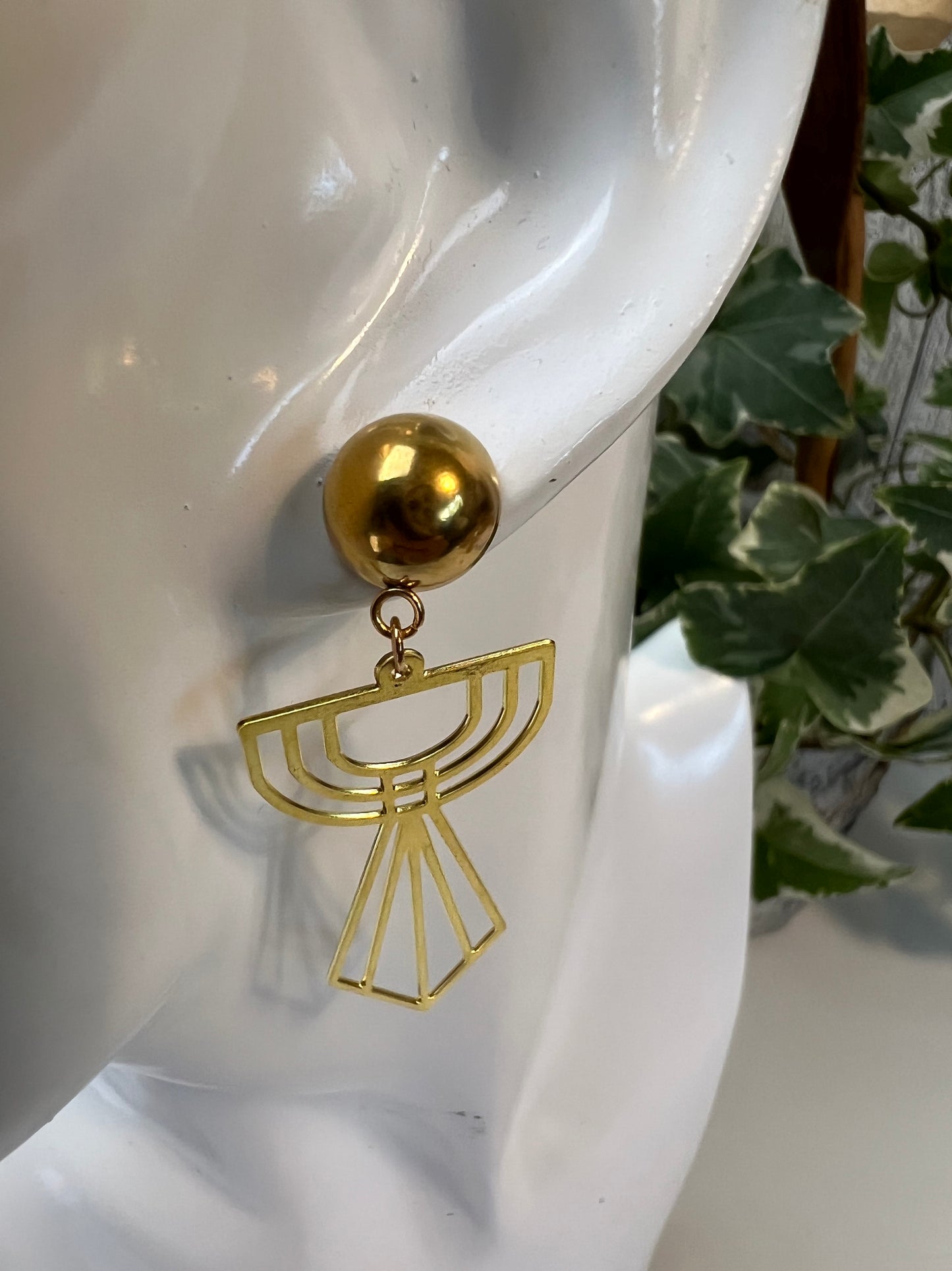 Art Deco-Inspired Brass Earrings