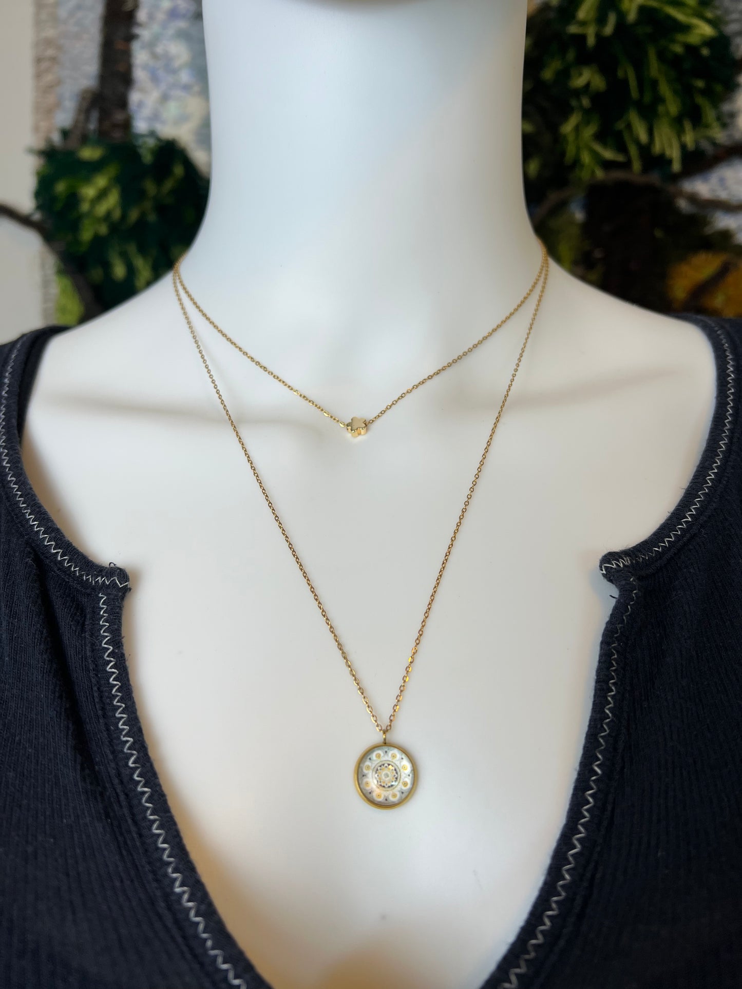 White & Gold Mandala Necklace