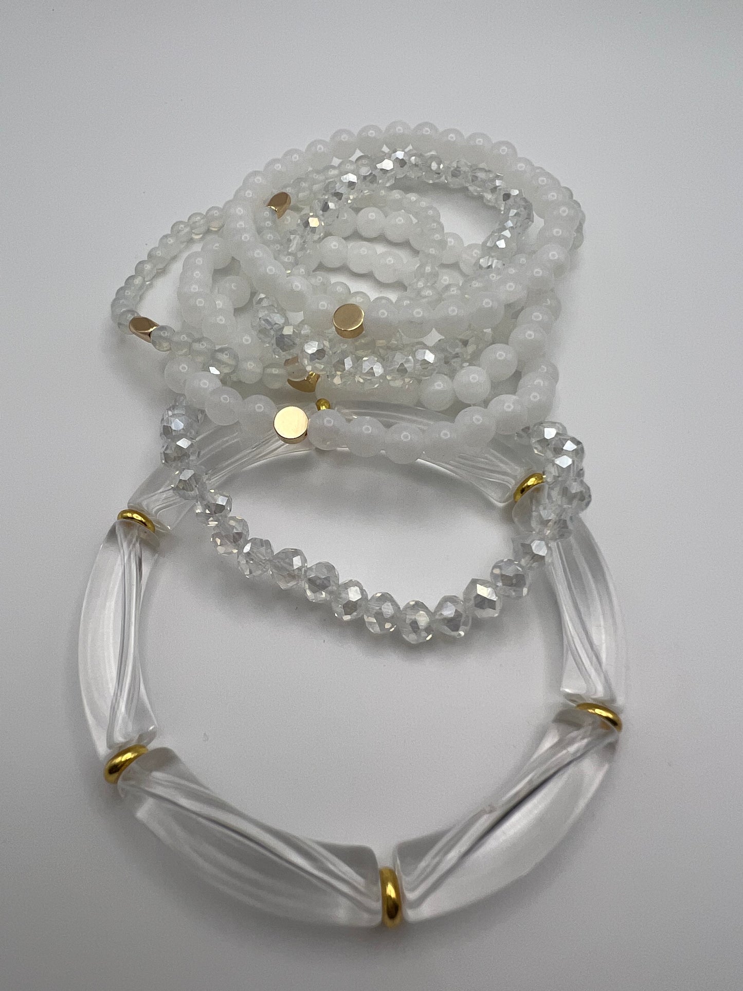 Stylish White & Gold Stacked Bracelet Set