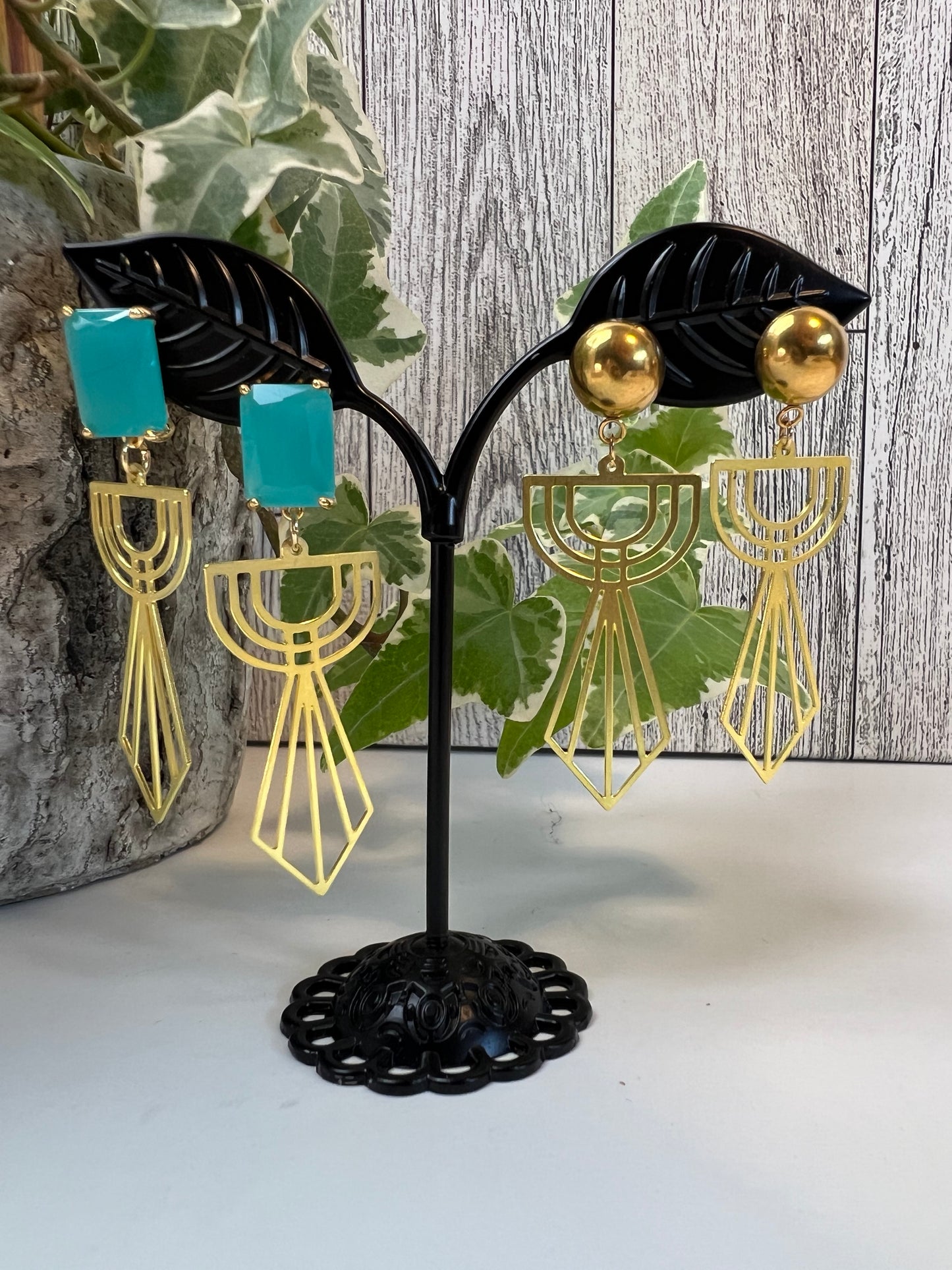 Art Deco-Inspired Brass Earrings