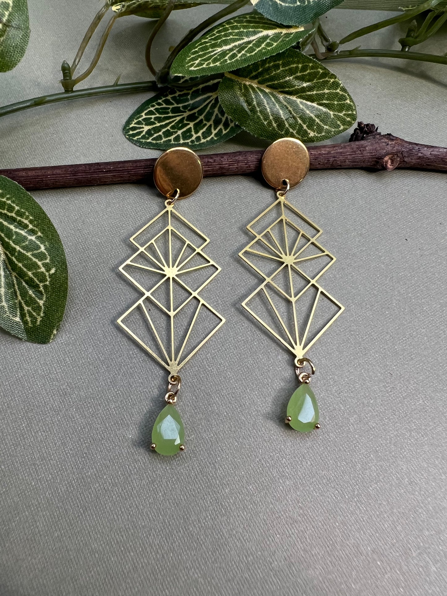 Art Deco Geometric Brass Earrings